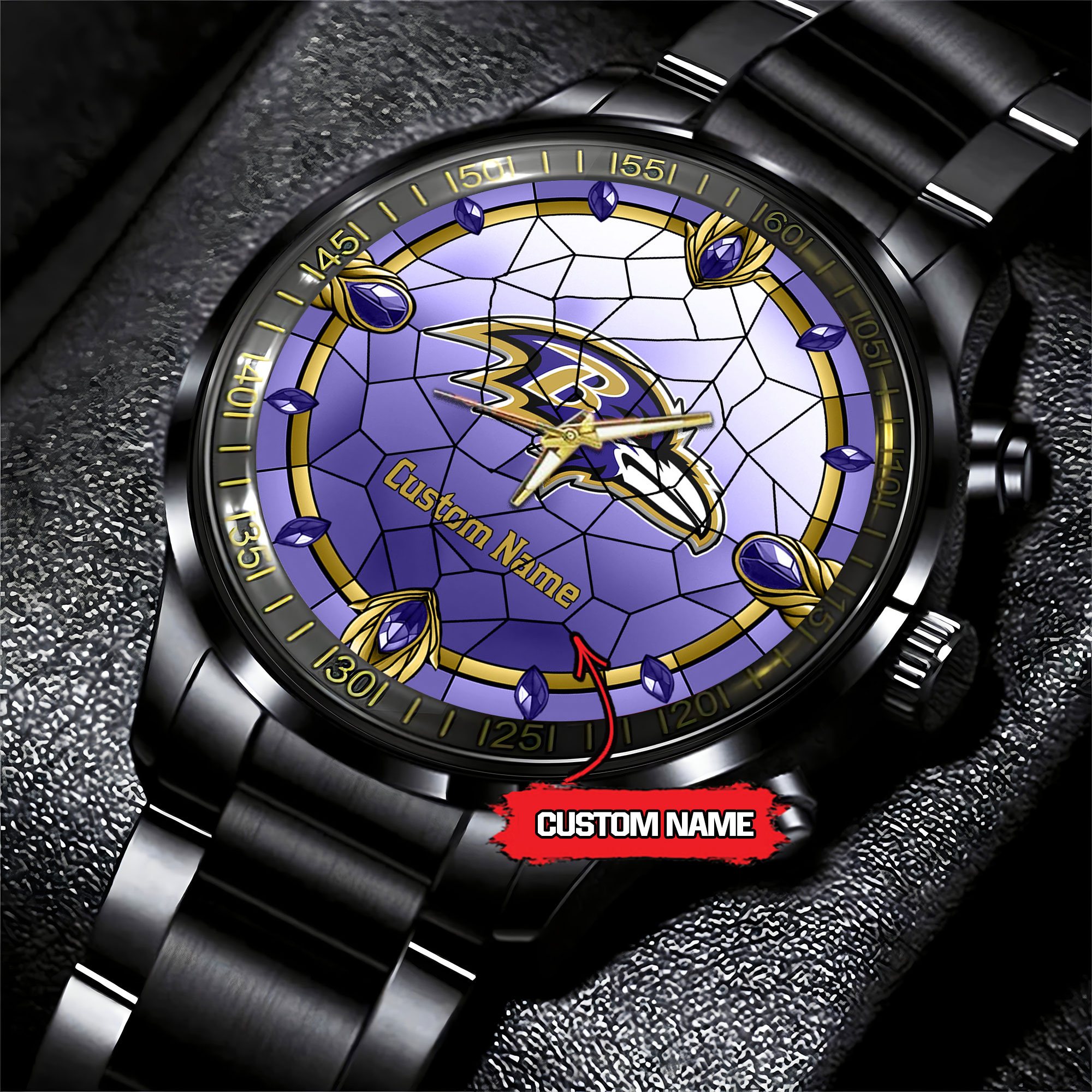 jwfancy baltimore ravens nfl personalized black stainless steel watch gift for fan 4n9tw