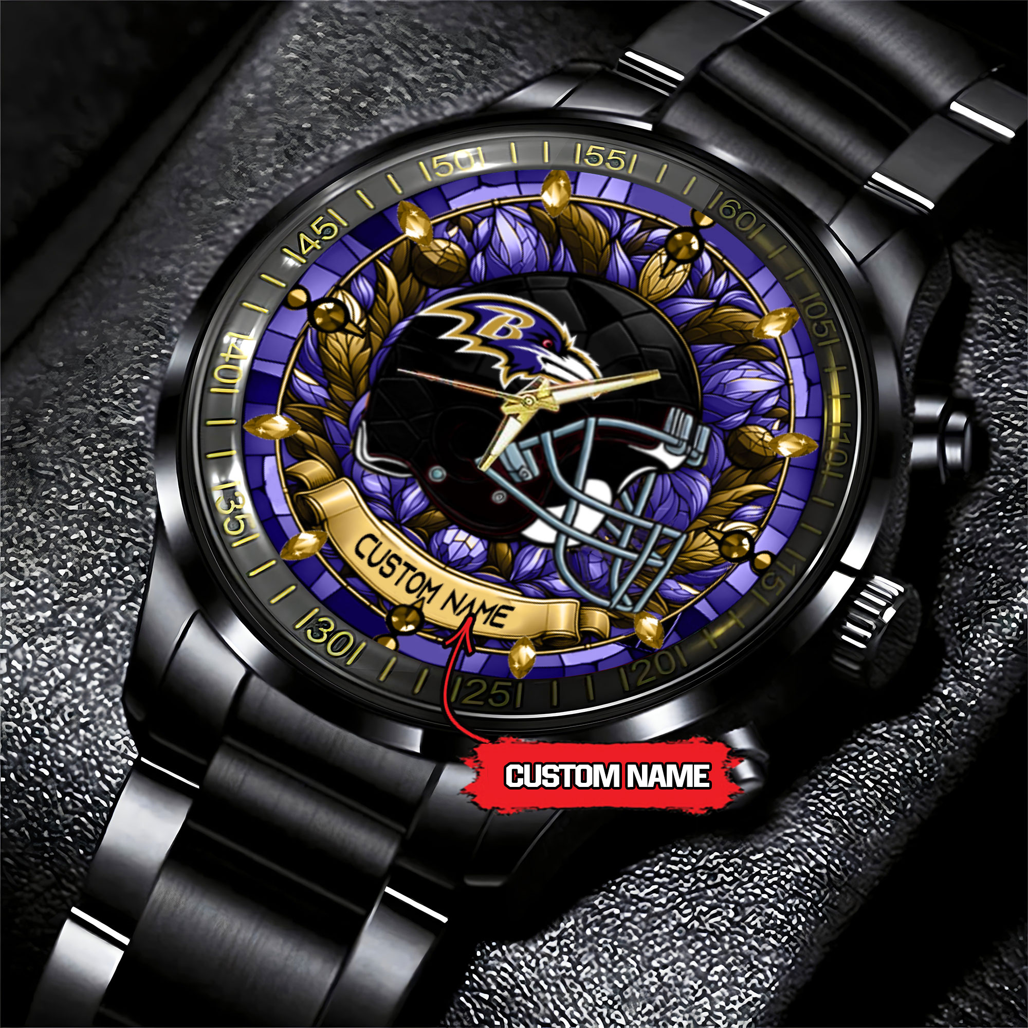 jwfancy baltimore ravens nfl personalized black stainless steel watch gift for fan 8ro4s