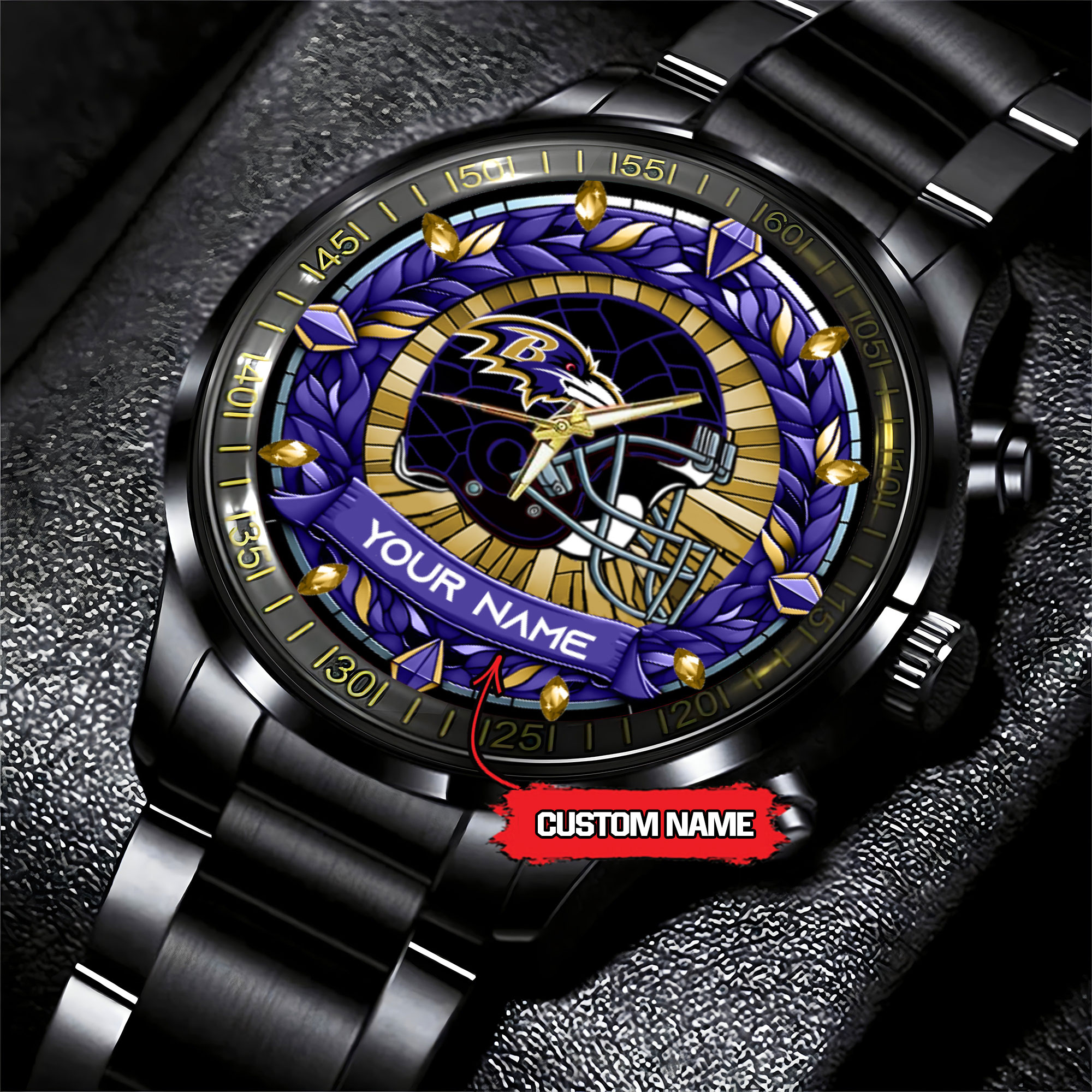 jwfancy baltimore ravens nfl personalized black stainless steel watch gift for fan owfcx