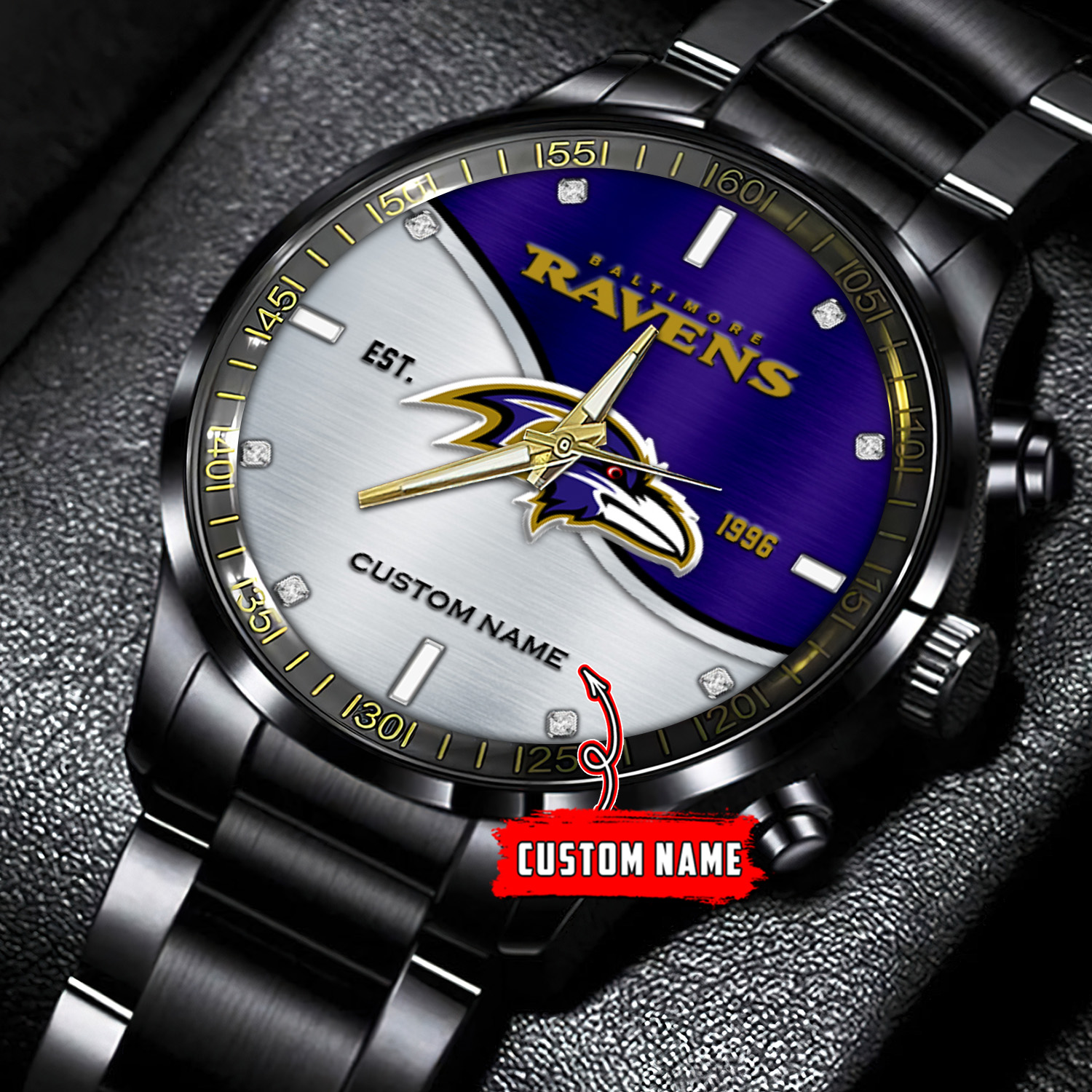 jwfancy baltimore ravens nfl personalized black stainless steel watch gift for fans rwk8t