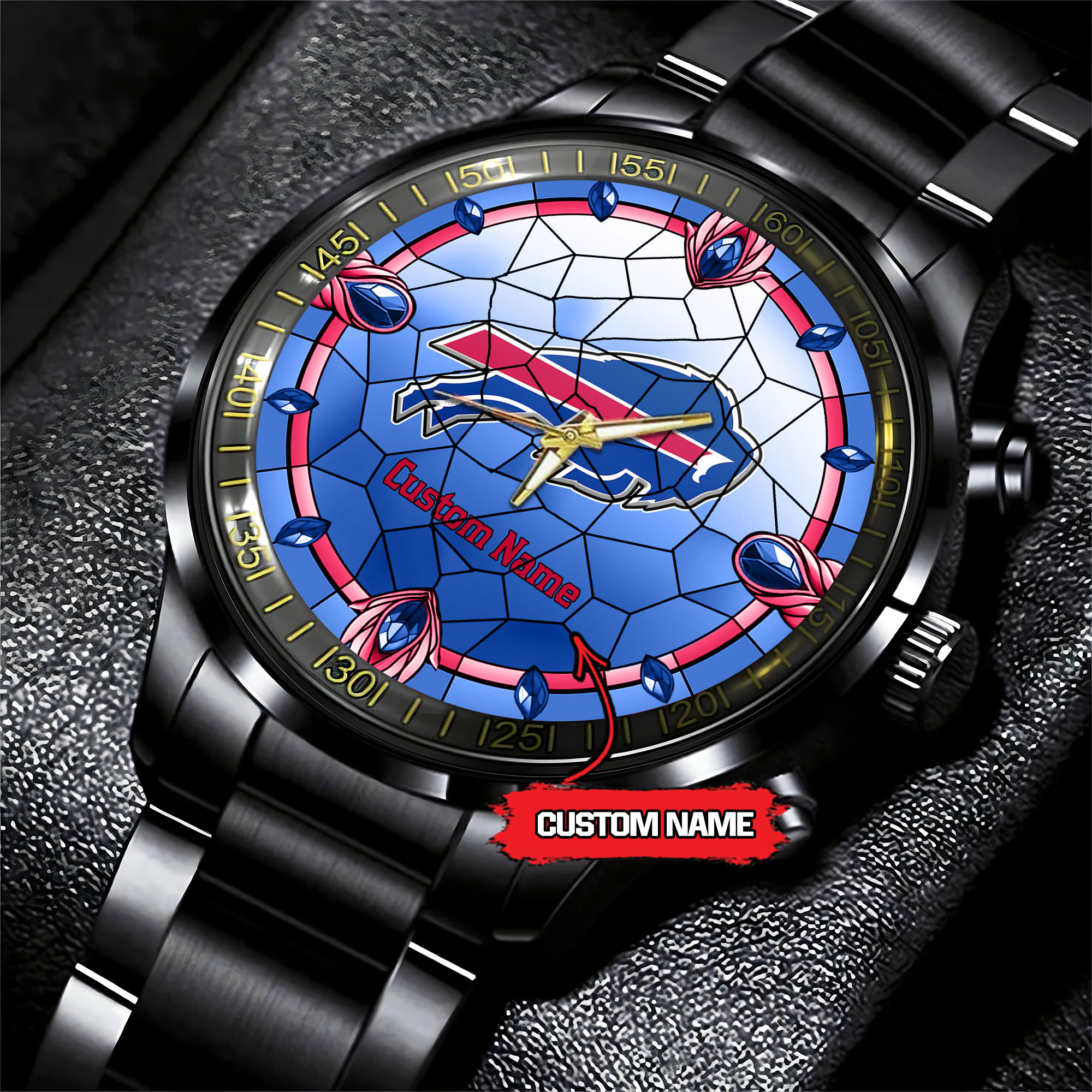 jwfancy buffalo bills nfl personalized black stainless steel watch gift for fan stdhk