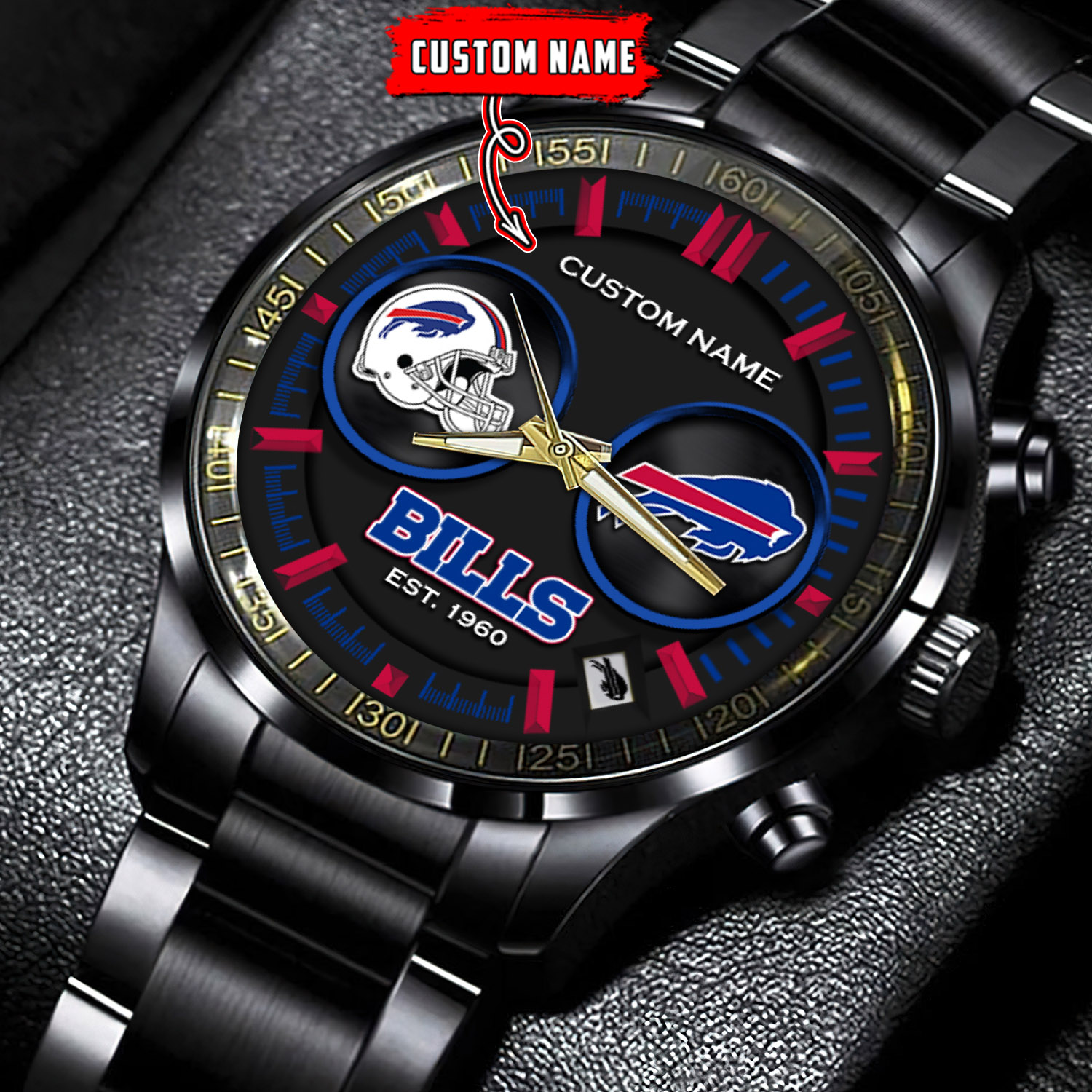 jwfancy buffalo bills nfl personalized black stainless steel watch gift for fans pqxmv