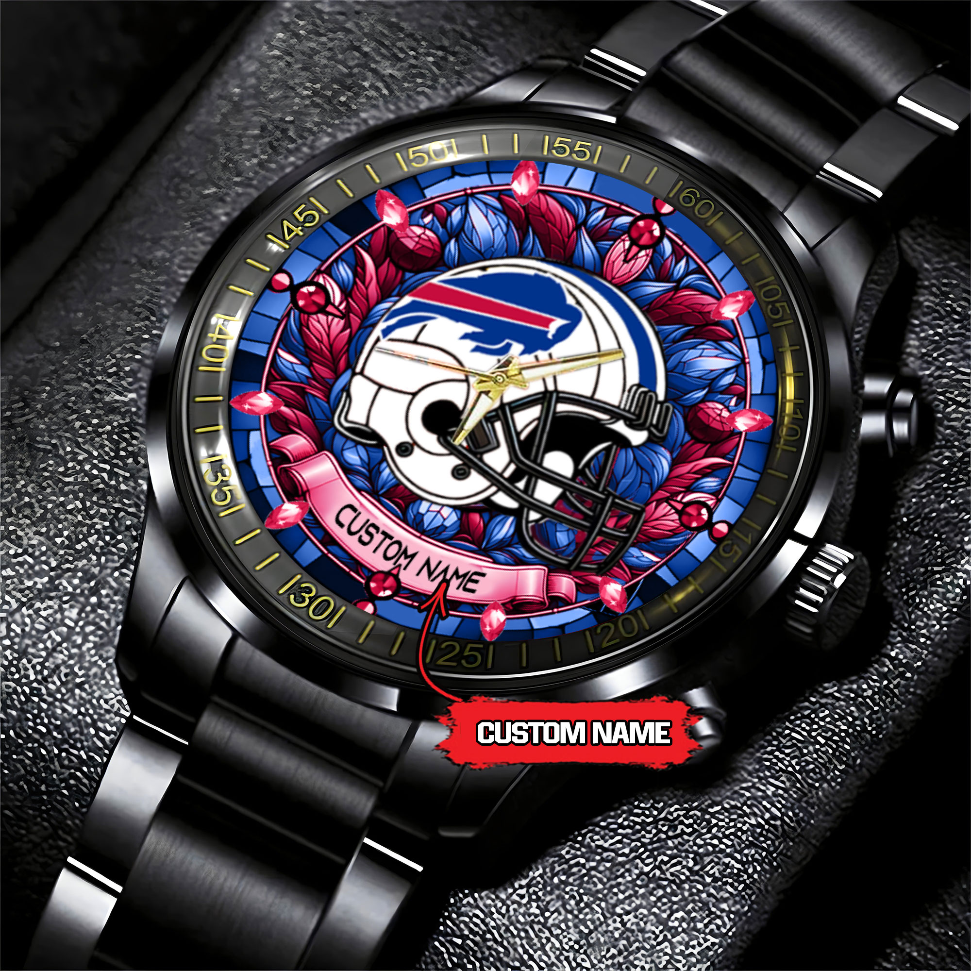 jwfancy buffalo bills nfl personalized stained glass black stainless steel watch guu0k