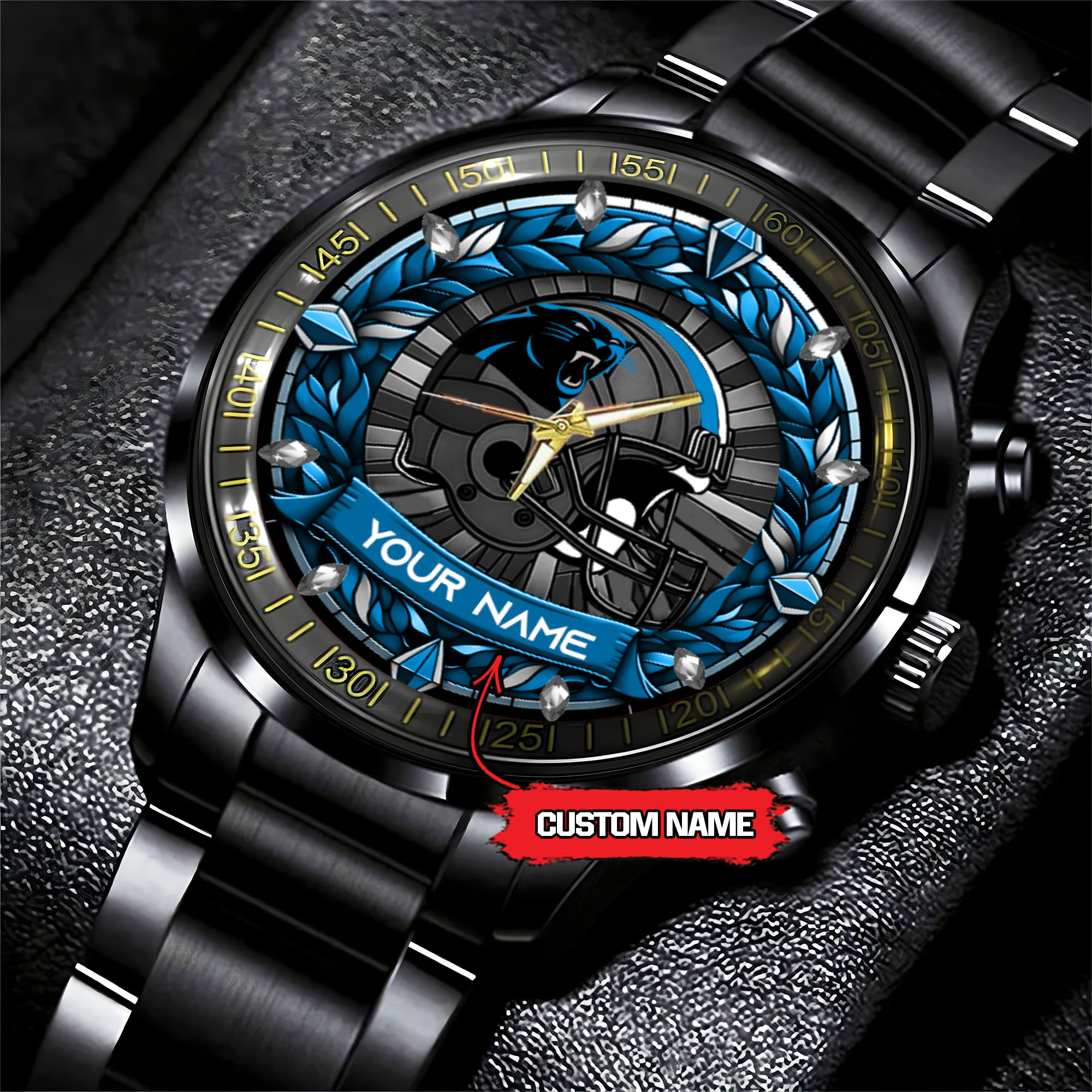 jwfancy carolina panthers nfl personalized black stainless steel watch gift for fan f49yy