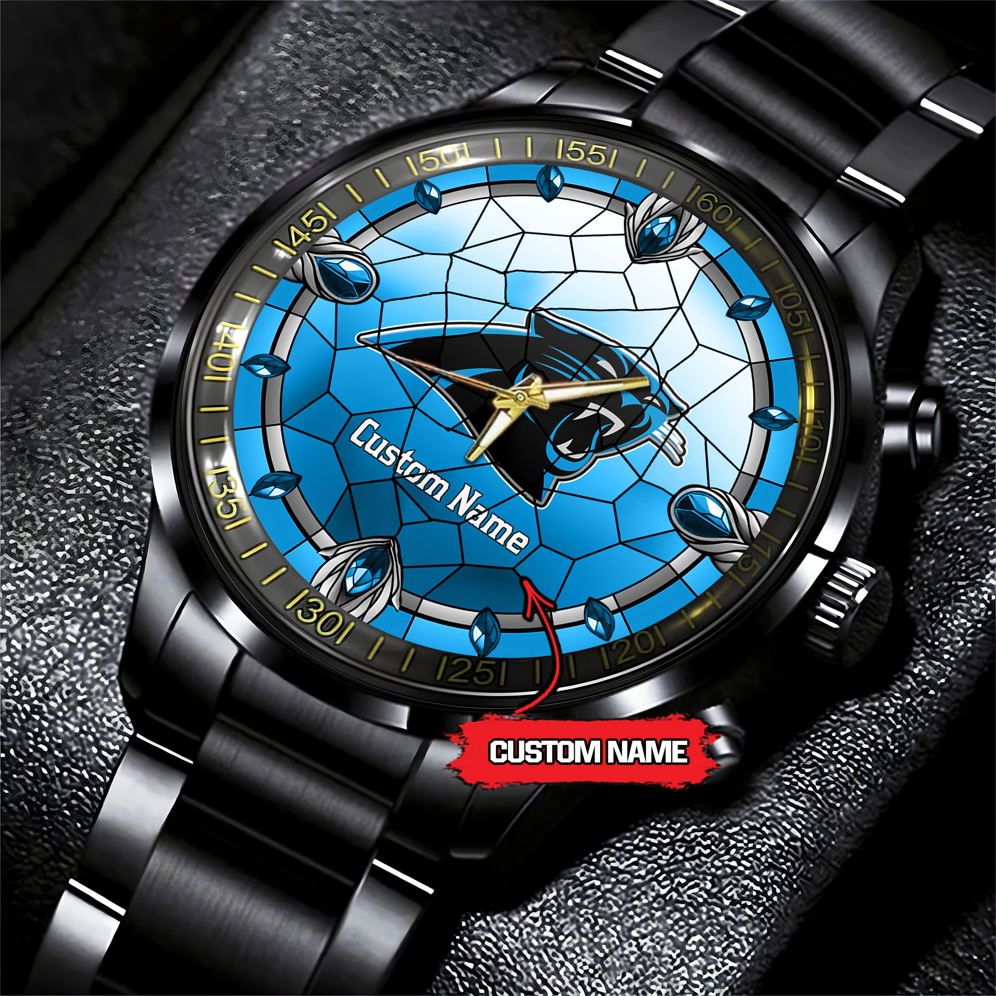 jwfancy carolina panthers nfl personalized black stainless steel watch gift for fan nk3a6