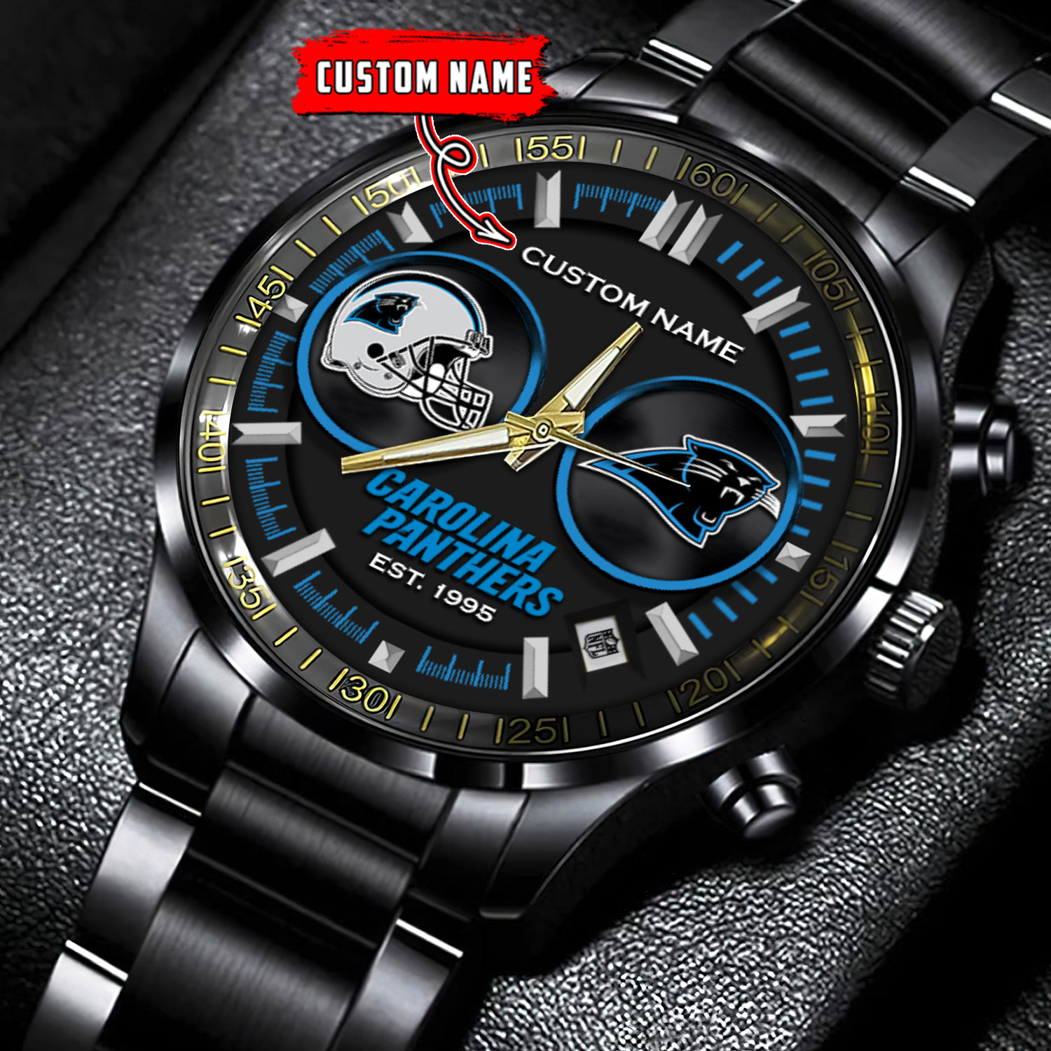 jwfancy carolina panthers nfl personalized black stainless steel watch gift for fans igbe8