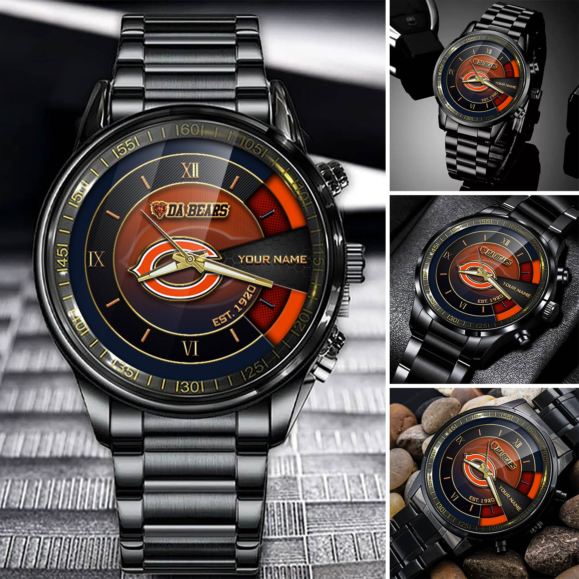 jwfancy chicago bears nfl black fashion watch customize your name fan gifts rjq5i