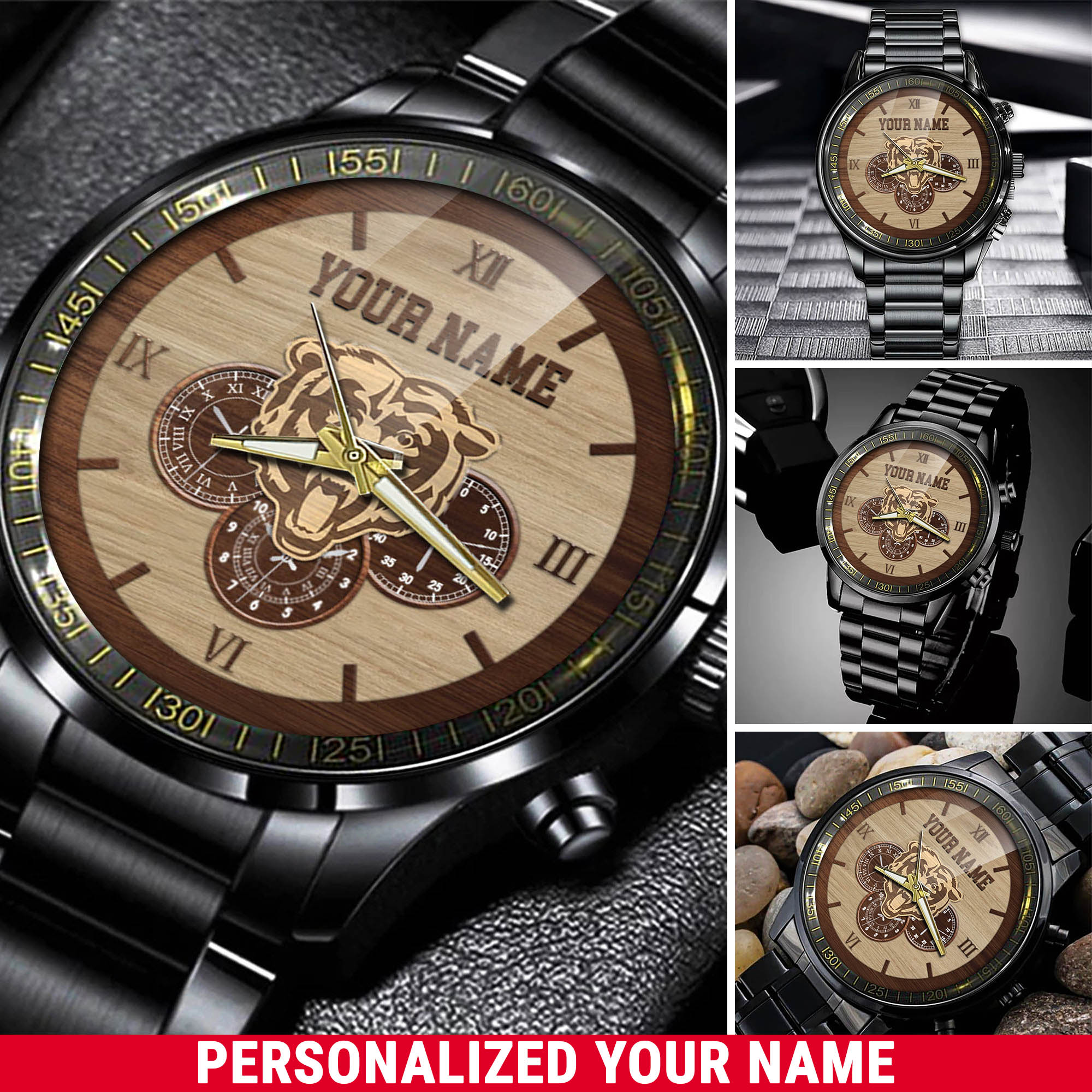 jwfancy chicago bears nfl black fashion watch customized your name bldbb