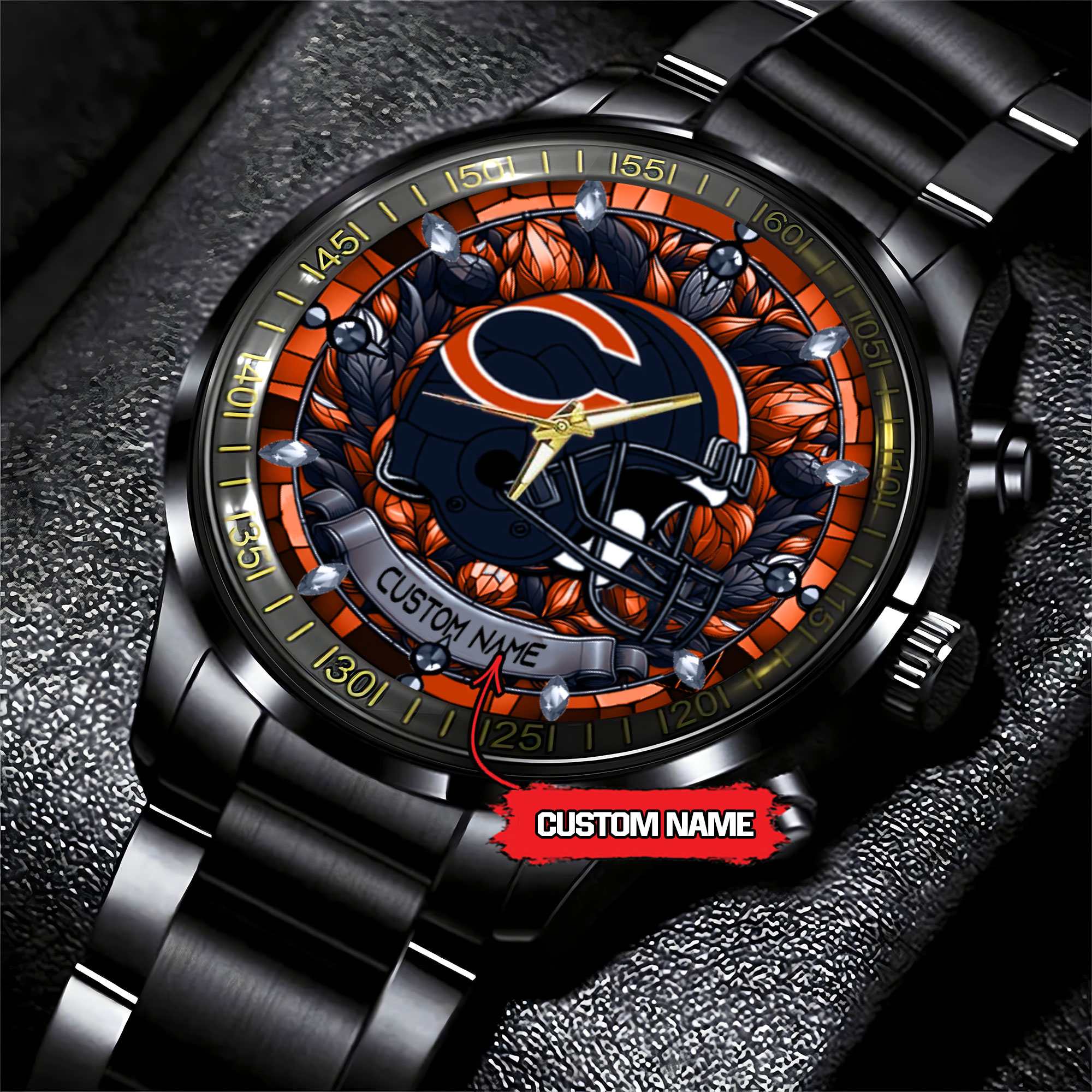 jwfancy chicago bears nfl personalized black stainless steel watch gift for fan am0wc