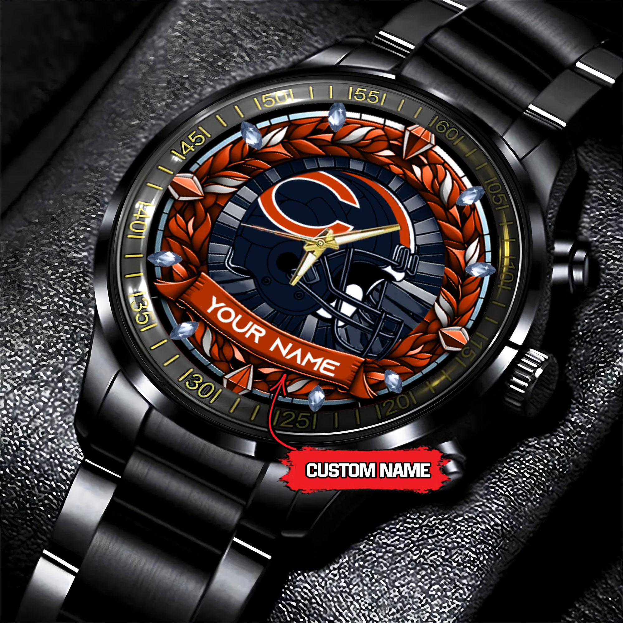 jwfancy chicago bears nfl personalized black stainless steel watch gift for fan q4nqs