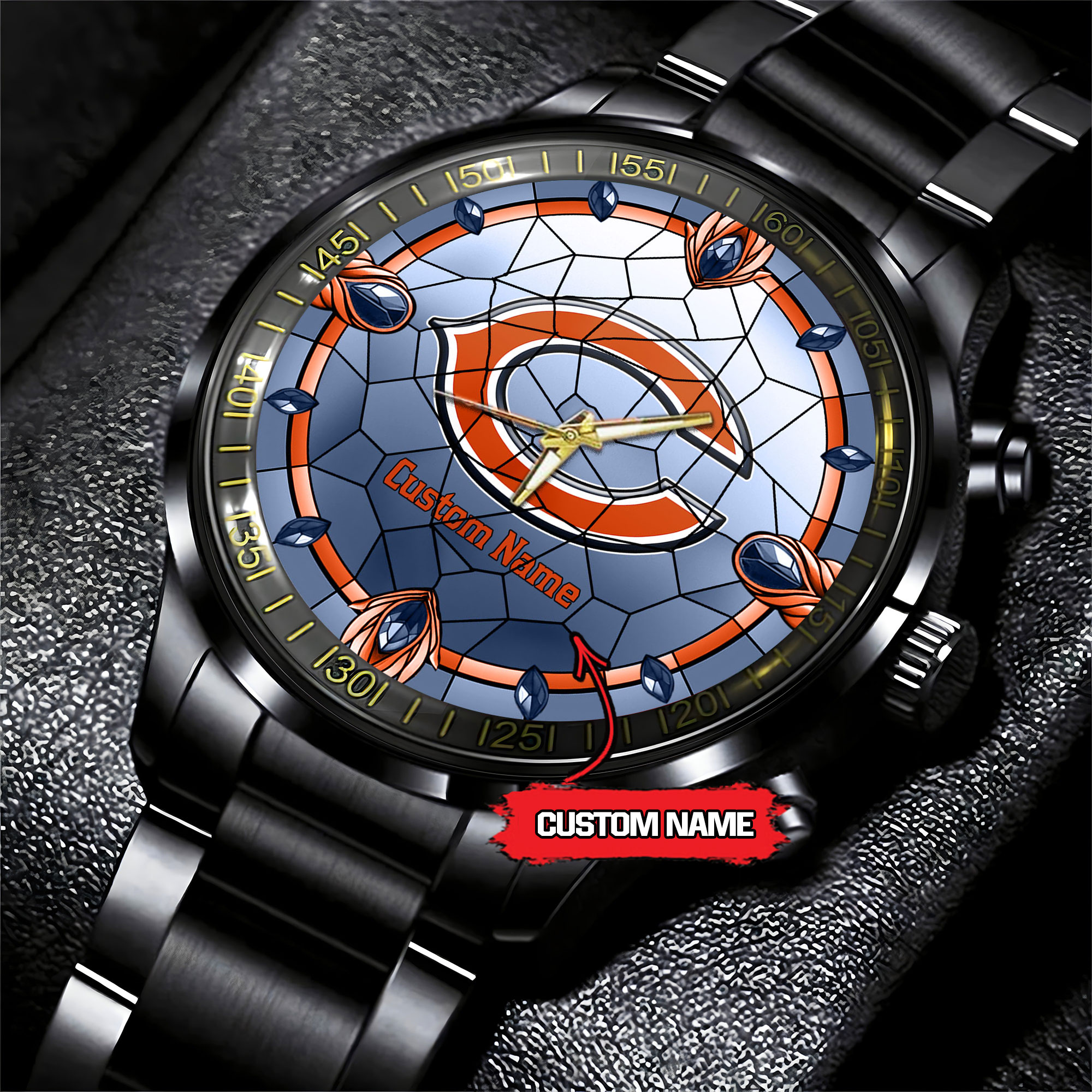 jwfancy chicago bears nfl personalized black stainless steel watch gift for fan xul5i