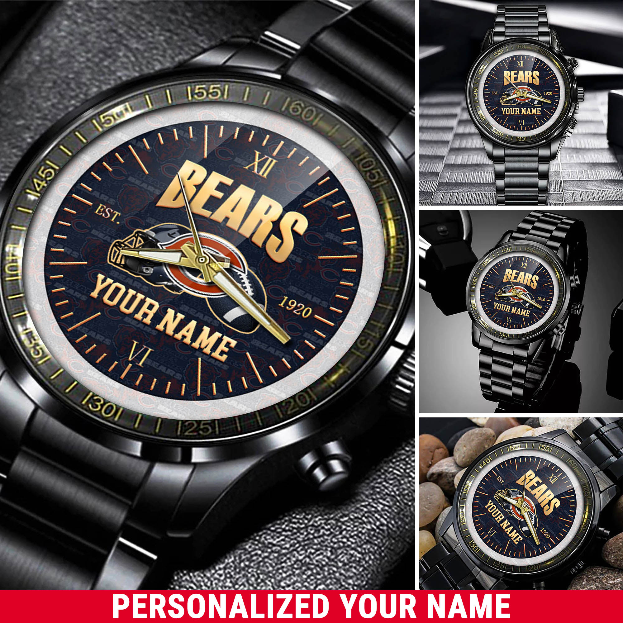 jwfancy chicago bears nfl personalized black watch new collection for fans mgwrk