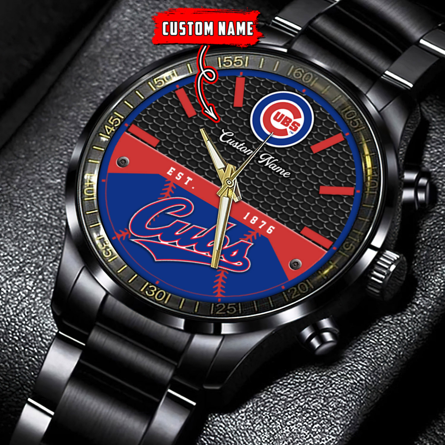 jwfancy chicago cubs mlb personalized black stainless steel watch for fan jap0e