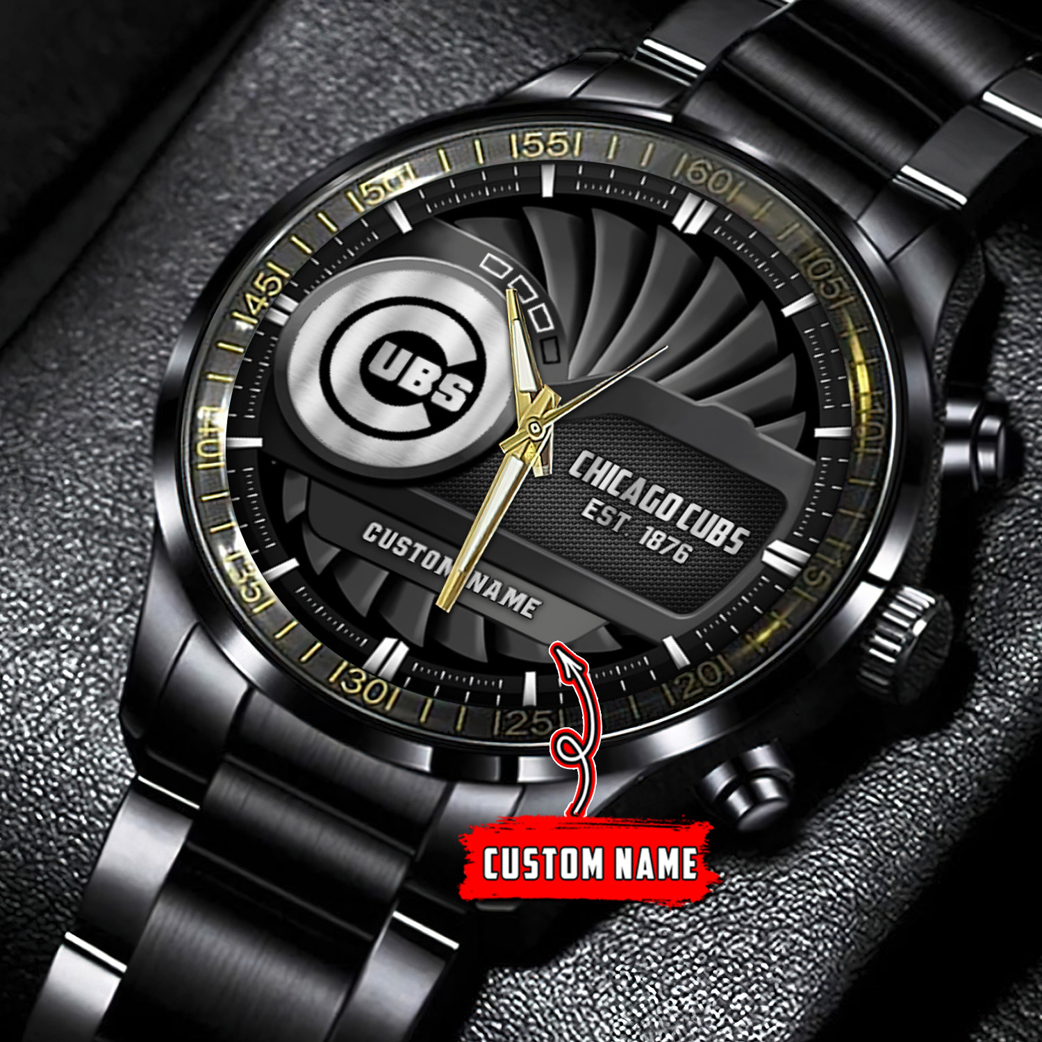 jwfancy chicago cubs mlb personalized black stainless steel watch for fan rigw9