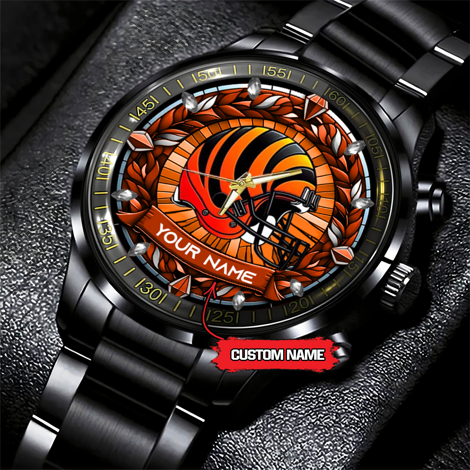 jwfancy cincinnati bengals nfl personalized black stainless steel watch gift for fan v0jsw