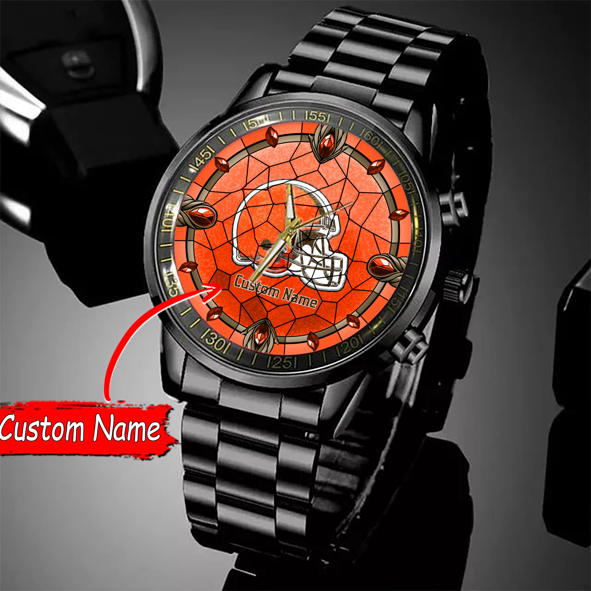 jwfancy cleveland browns nfl personalized black stainless steel watch gift for fan bj6ar