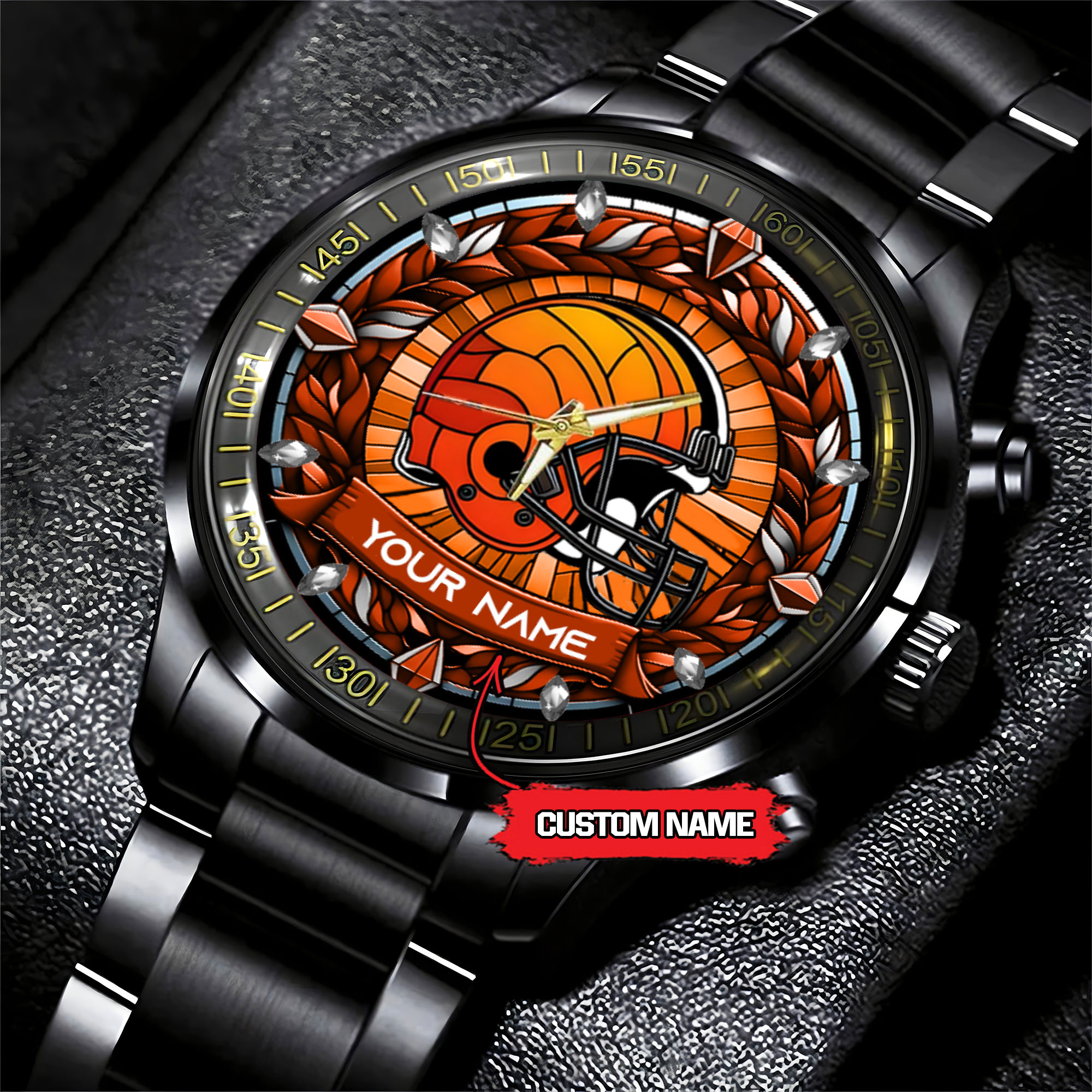 jwfancy cleveland browns nfl personalized black stainless steel watch gift for fan dhkyi