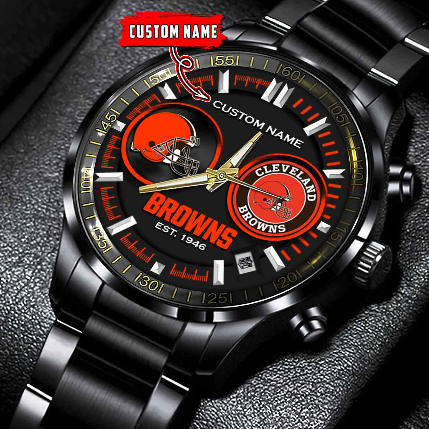 jwfancy cleveland browns nfl personalized black stainless steel watch gift for fans d0jtu