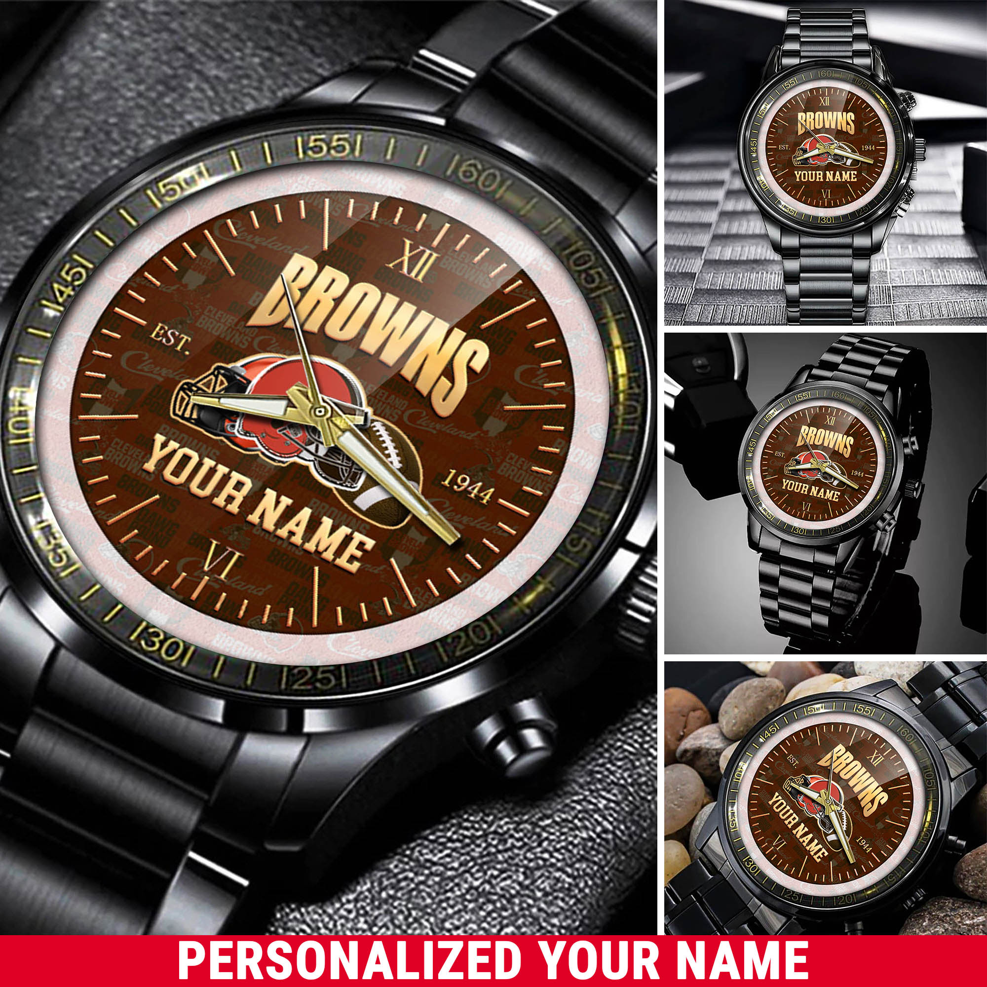 jwfancy cleveland browns nfl personalized black watch new collection for fans nwx83