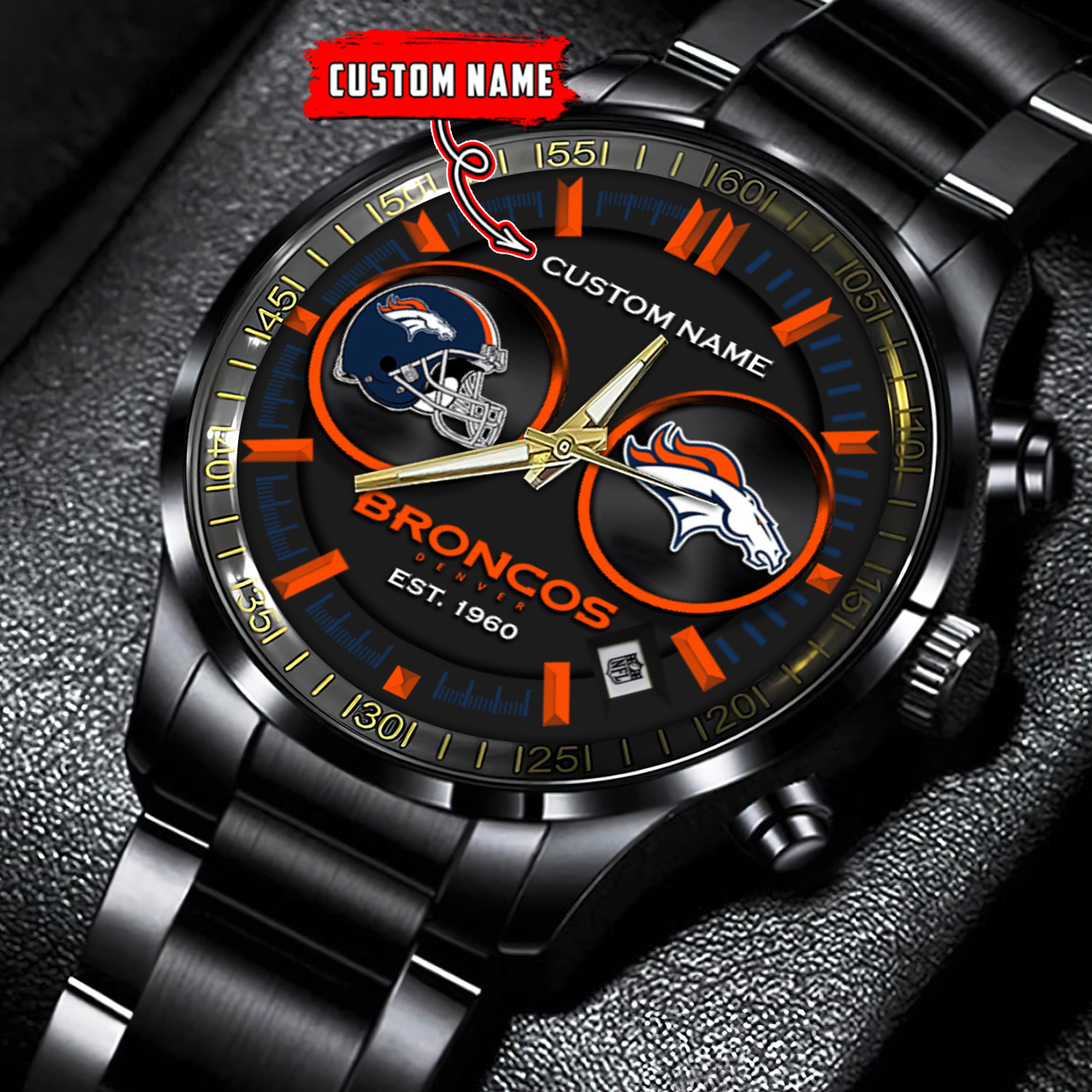 jwfancy denver broncos nfl personalized black stainless steel watch gift for fans ulvr2