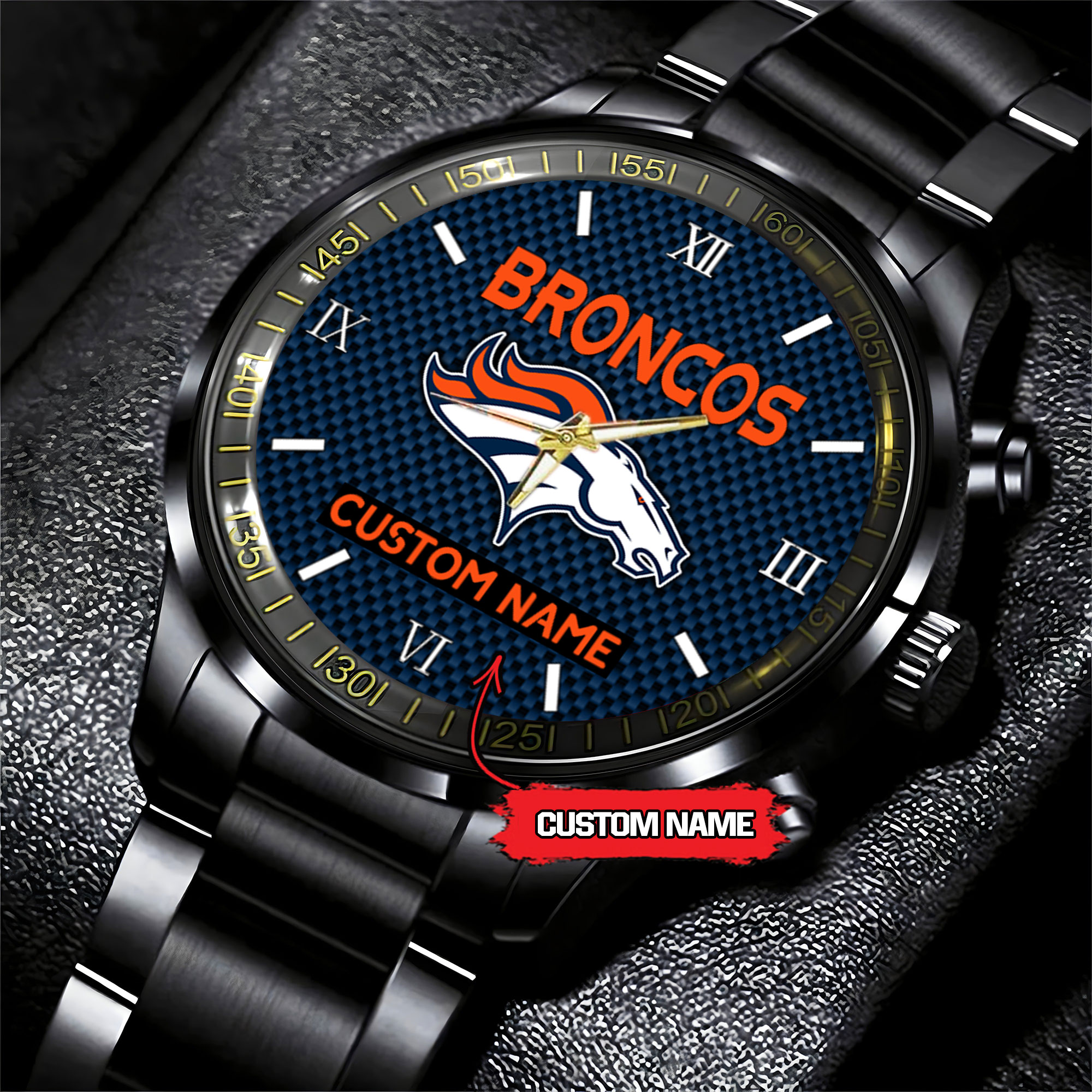 jwfancy denver broncos nfl personalized custom black fashion watch gift for fans zrmwh