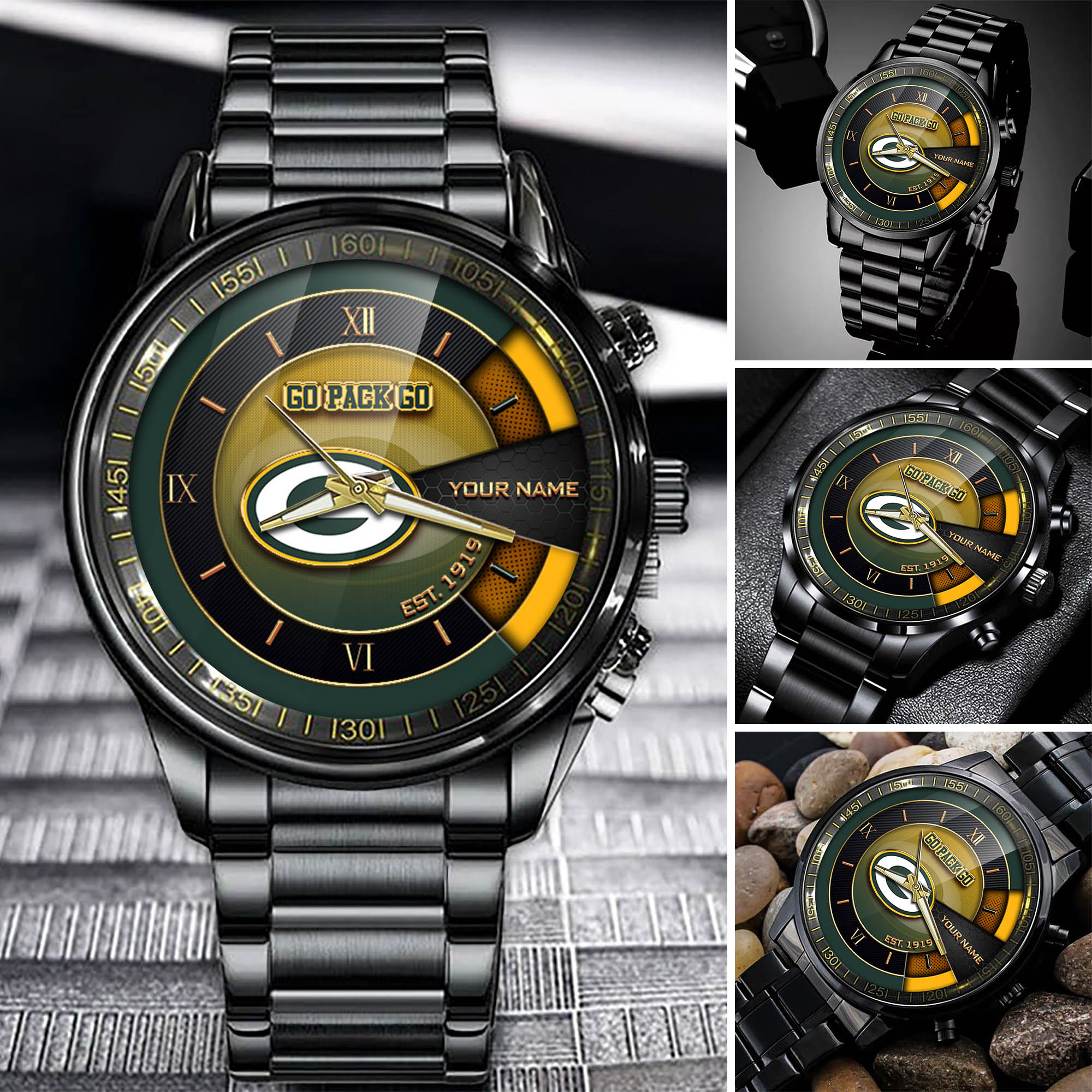 jwfancy green bay packers nfl black fashion watch customize your name fan gifts lxmk8