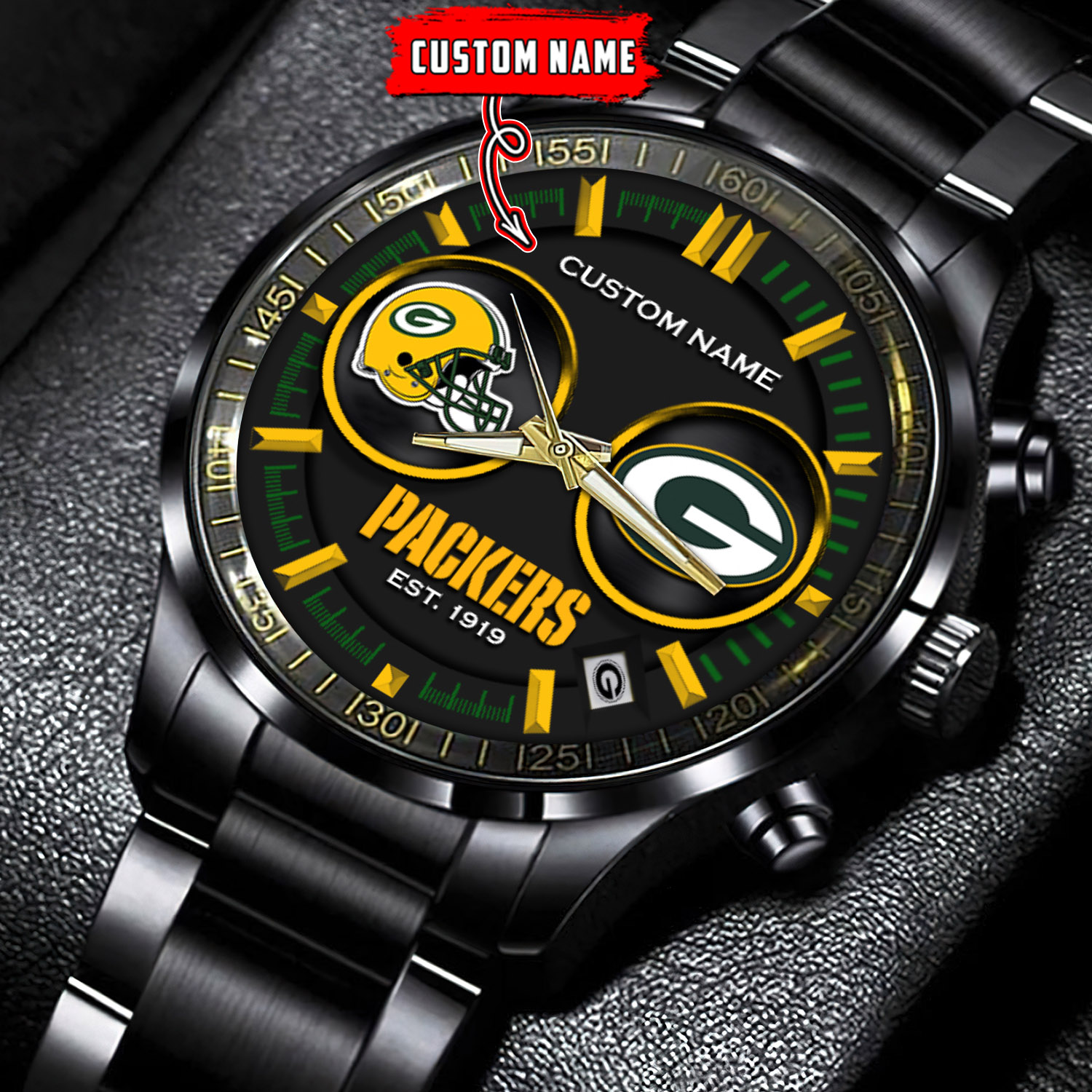 jwfancy green bay packers nfl personalized black stainless steel watch gift for fans nt8jj