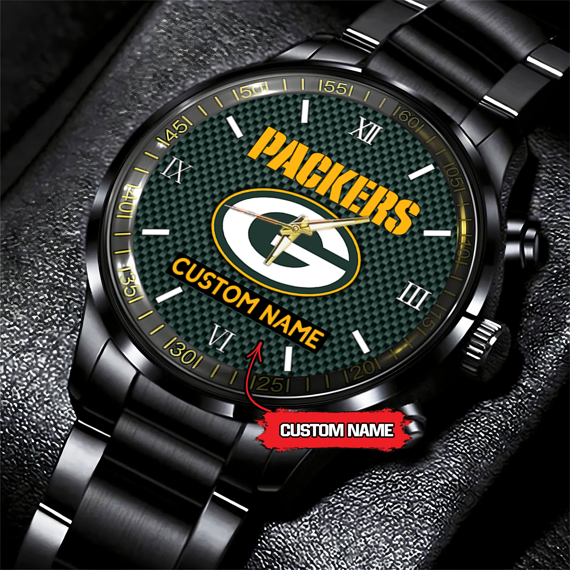 jwfancy green bay packers nfl personalized custom black fashion watch gift for fans lxtpr