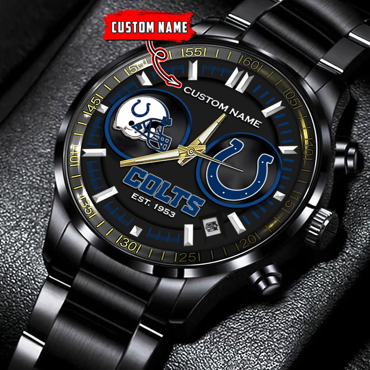 jwfancy indianapolis colts nfl personalized black stainless steel watch gift for fans tm5cf