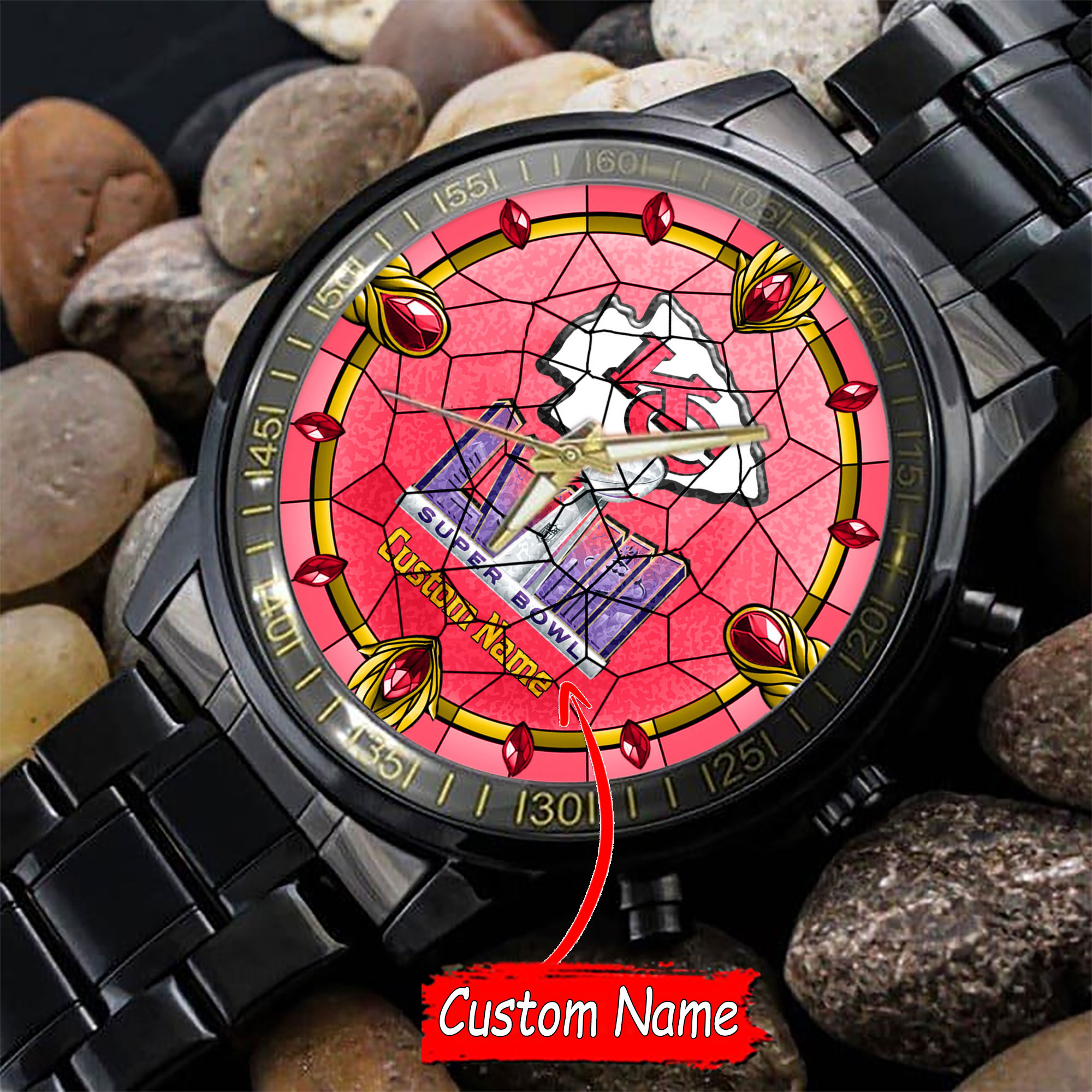 jwfancy kansas city chiefs nfl personalized black stainless steel watch gift for fan j3vcn