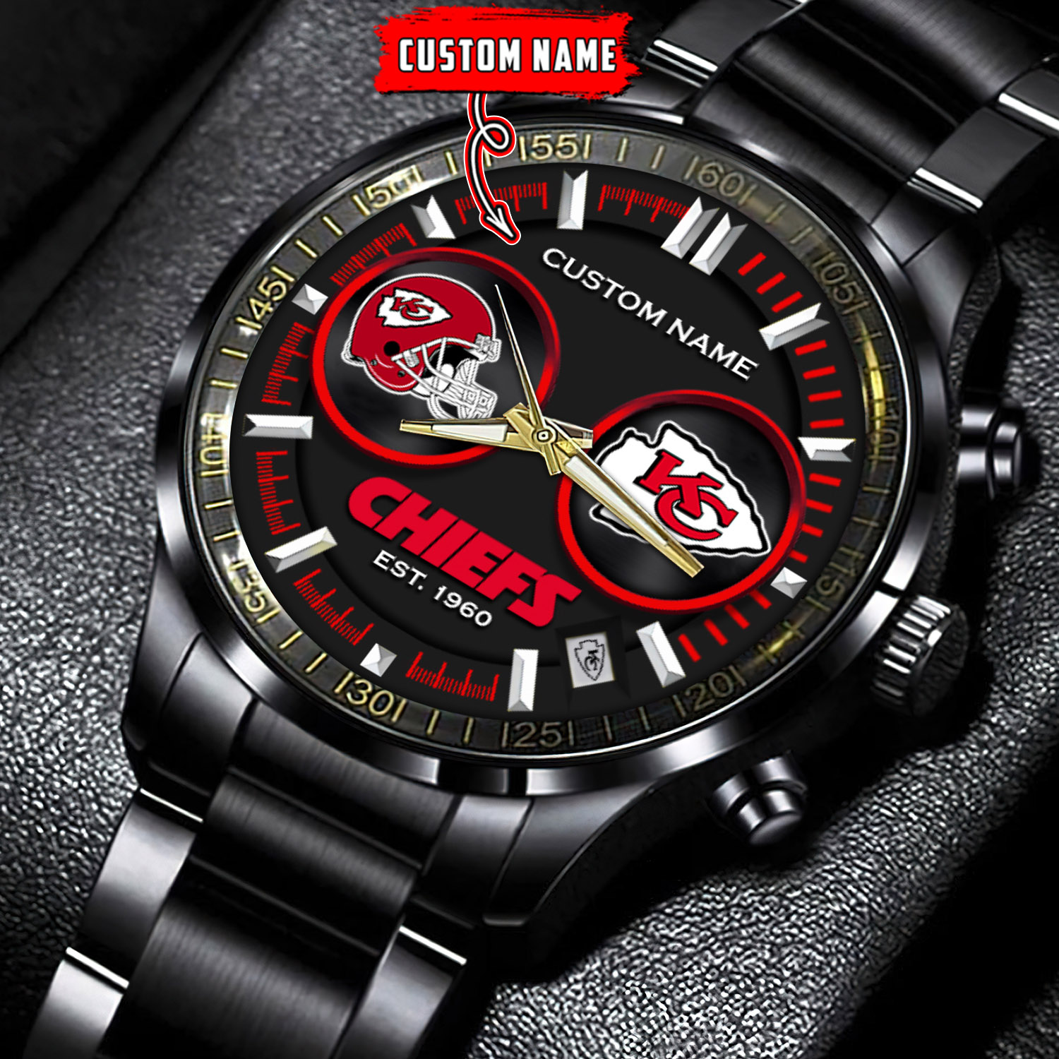 jwfancy kansas city chiefs nfl personalized black stainless steel watch gift for fans 6cfvw