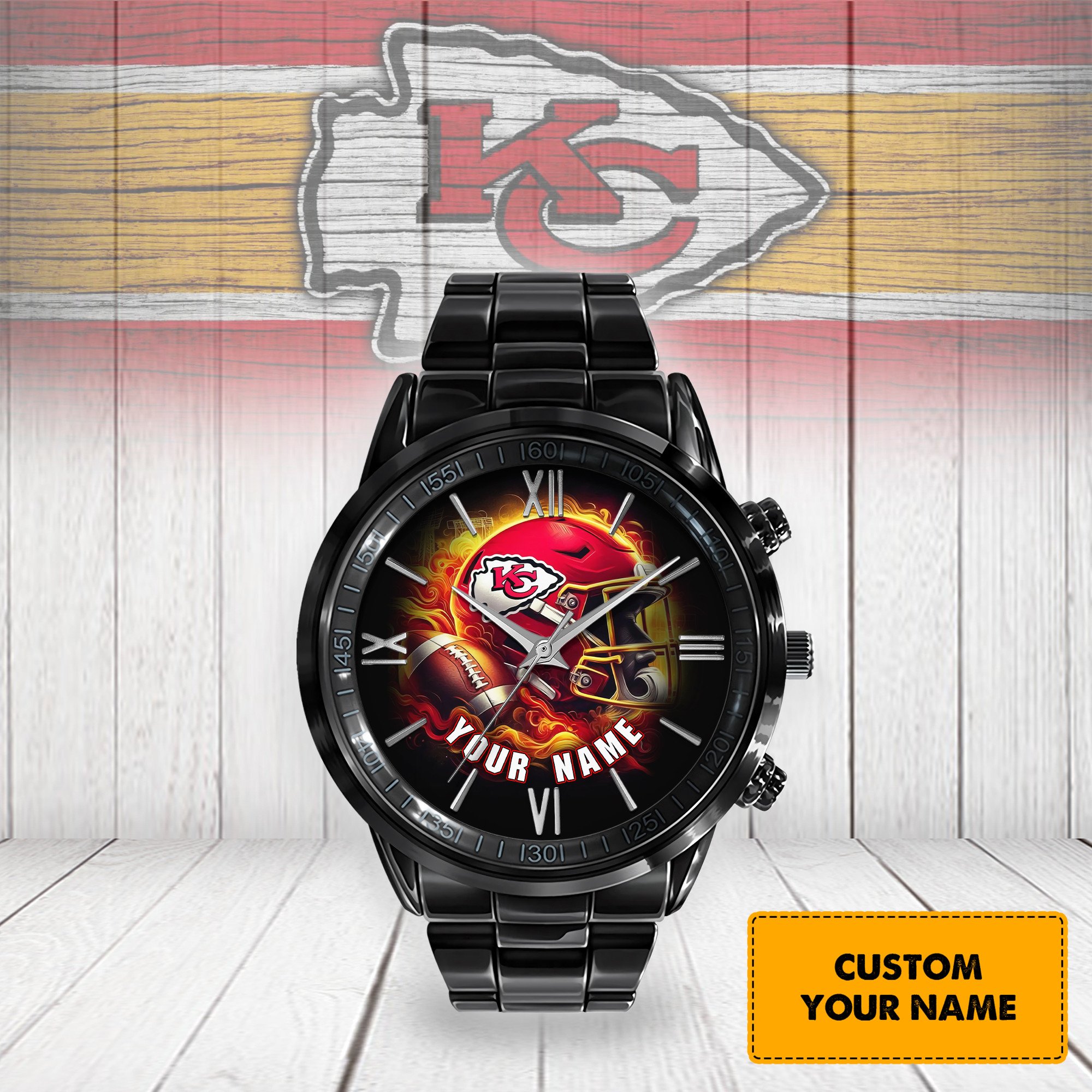 jwfancy kansas city chiefs nfl stainless steel black watch gift for fans for father d2epn