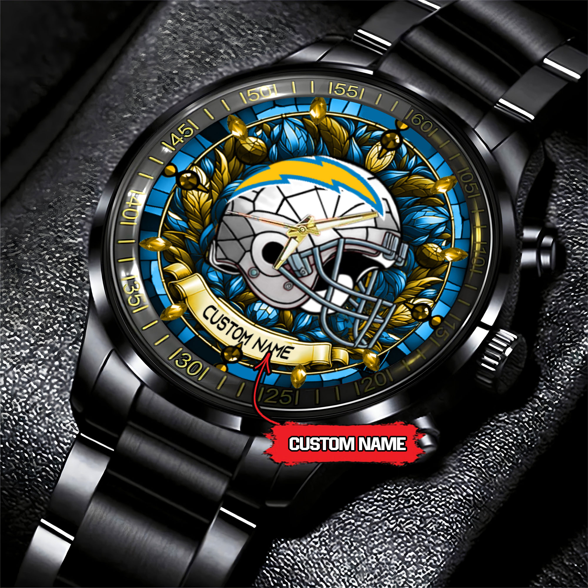 jwfancy los angeles chargers nfl personalized black stainless steel watch gift for fan asfbn