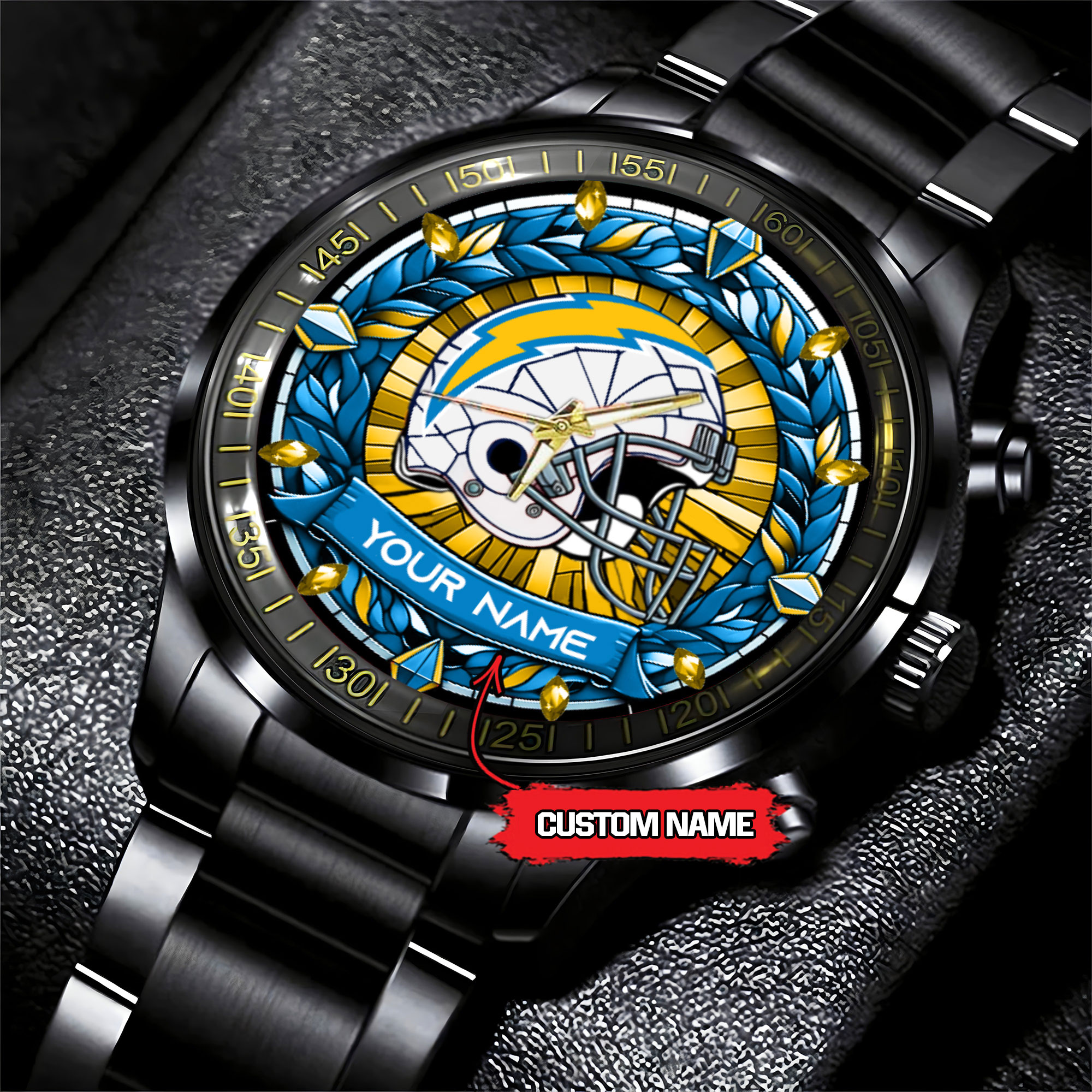 jwfancy los angeles chargers nfl personalized black stainless steel watch gift for fan mskk6