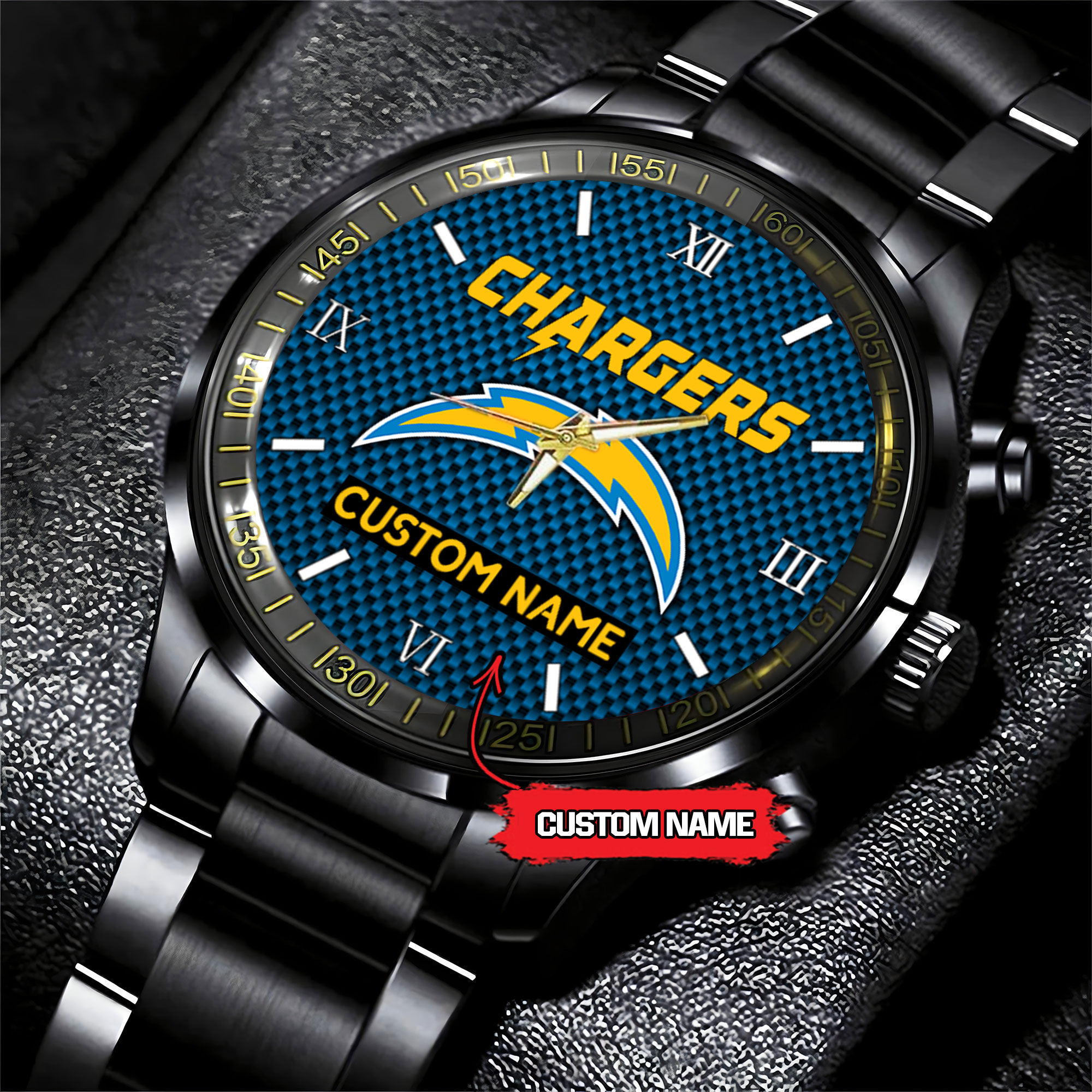 jwfancy los angeles chargers nfl personalized custom black fashion watch gift for fans oyg2r