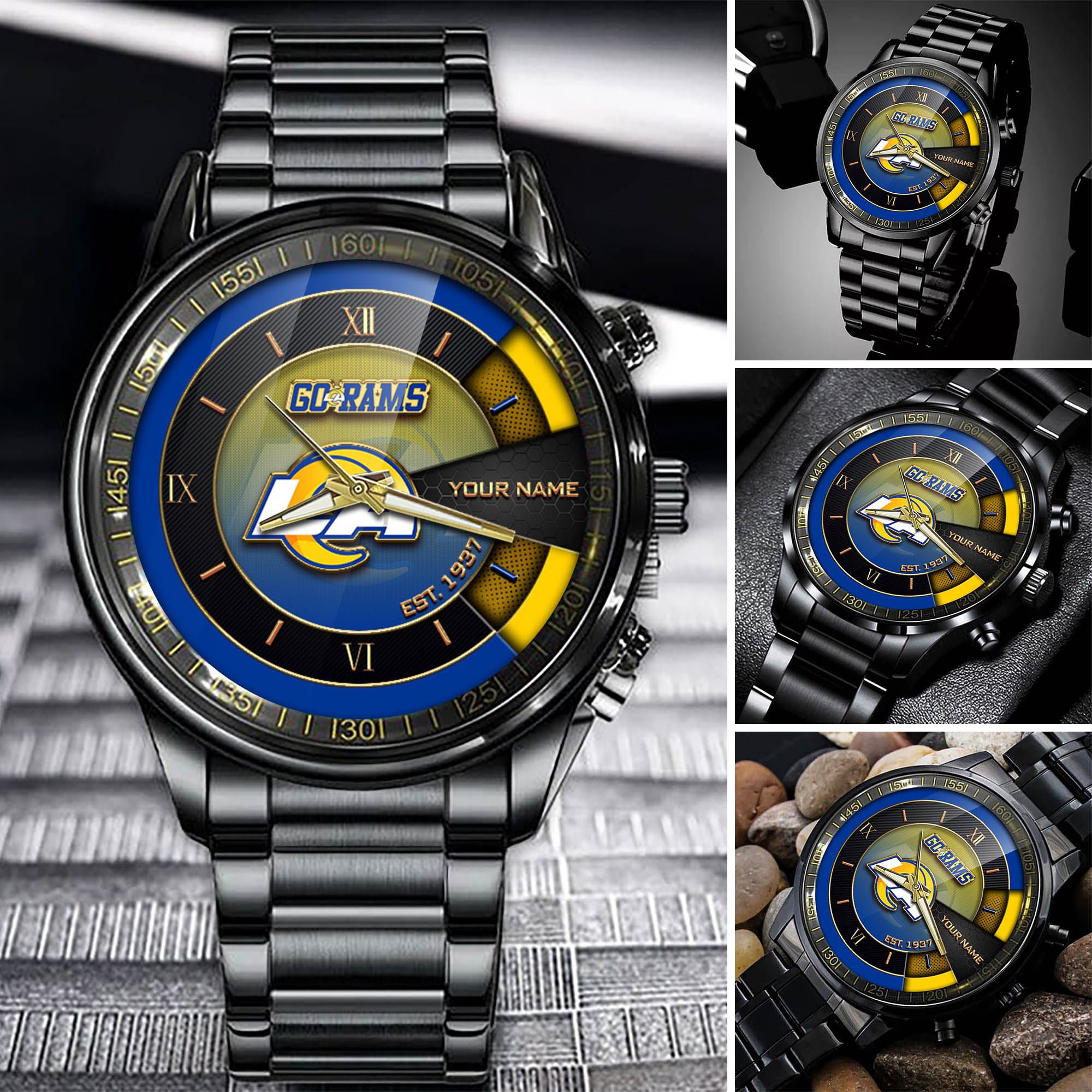 jwfancy los angeles rams nfl black fashion watch customize your name fan gifts edrpz