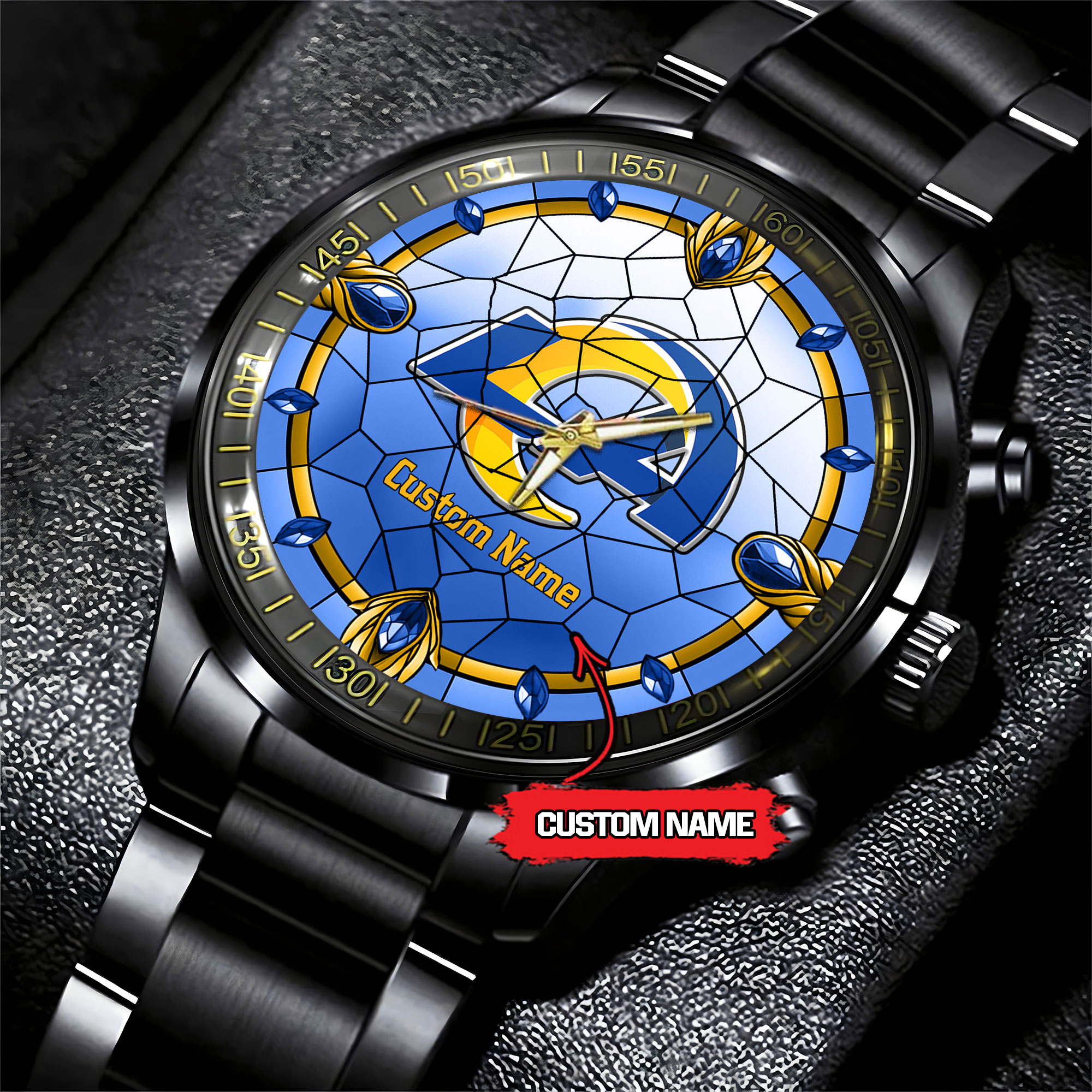 jwfancy los angeles rams nfl personalized black stainless steel watch gift for fan 1y06q