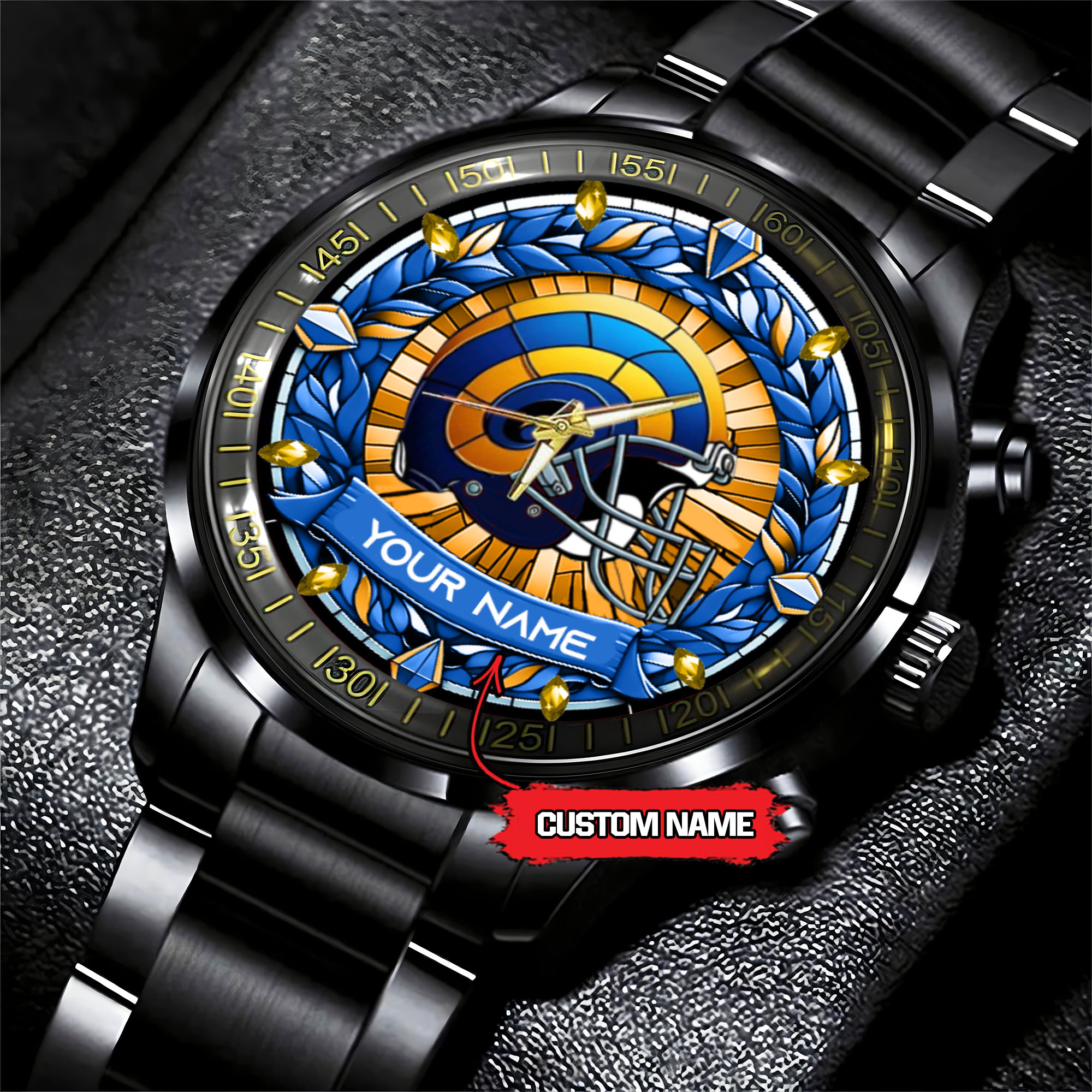 jwfancy los angeles rams nfl personalized black stainless steel watch gift for fan gnuu6