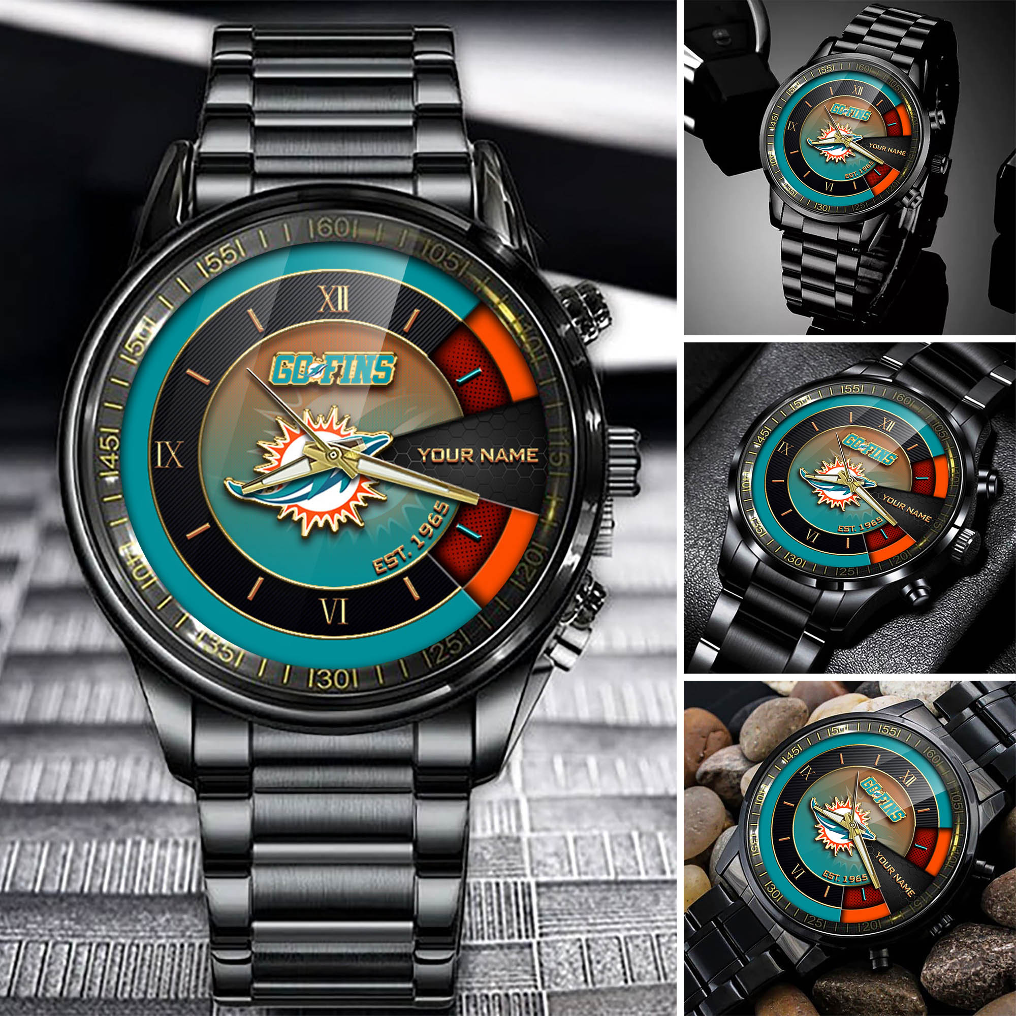 jwfancy miami dolphins nfl black fashion watch customize your name fan gifts e1nyb