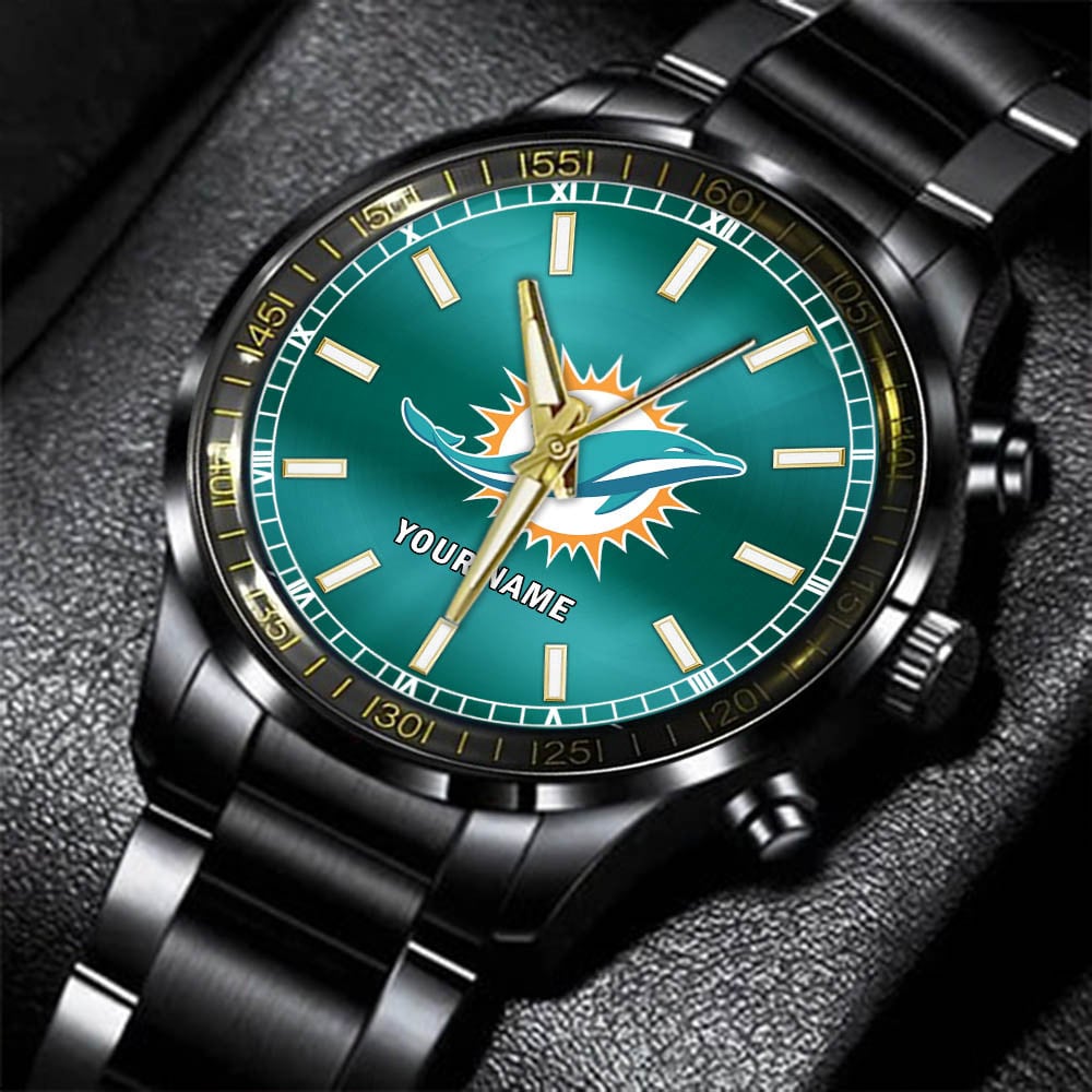 jwfancy miami dolphins nfl personalized black hand watch gifts for fans pyohw