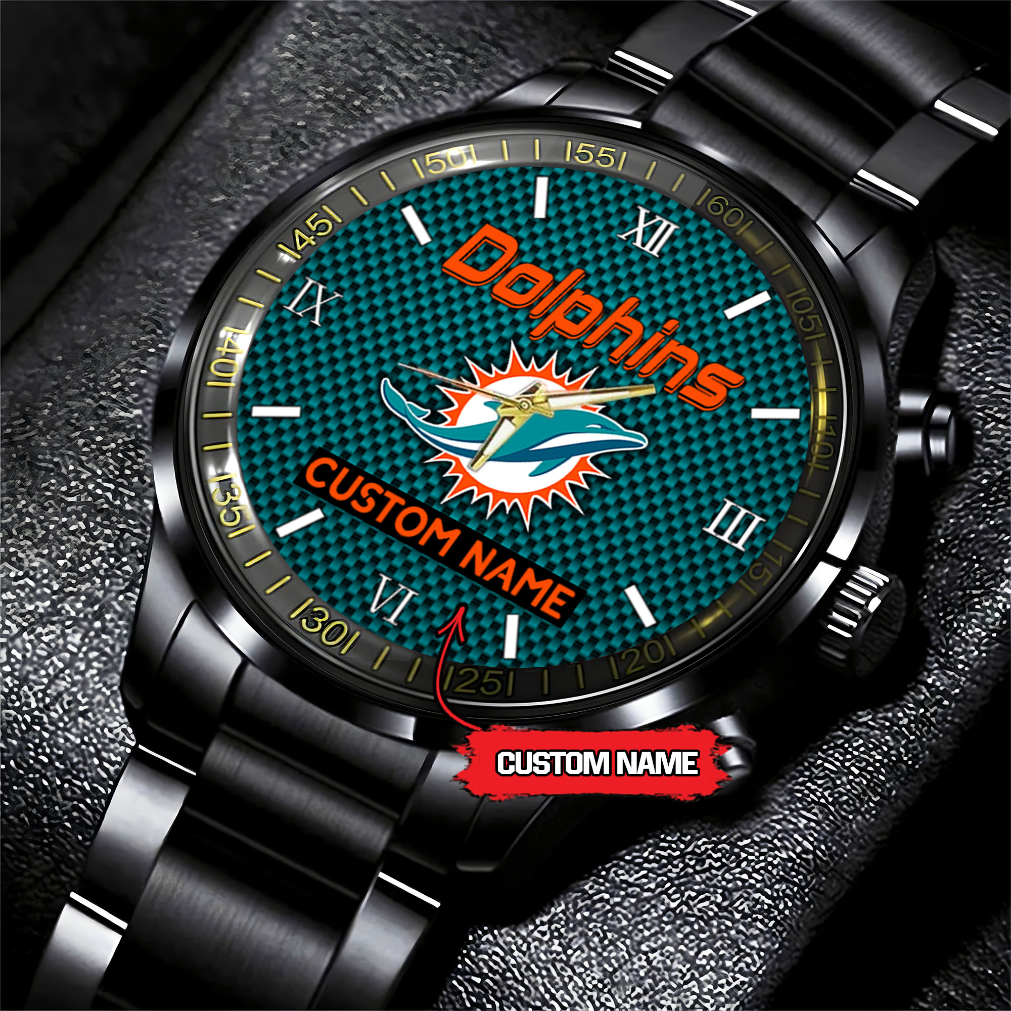 jwfancy miami dolphins nfl personalized custom black fashion watch gift for fans m0pyu