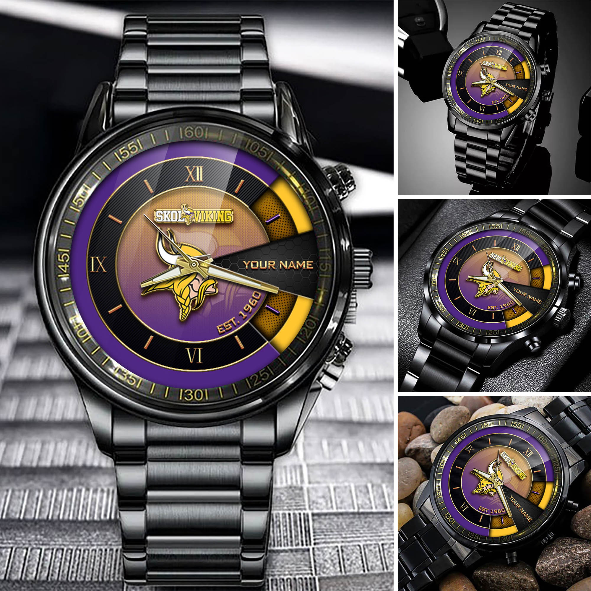 jwfancy minnesota vikings nfl black fashion watch customize your name fan gifts 9frmn