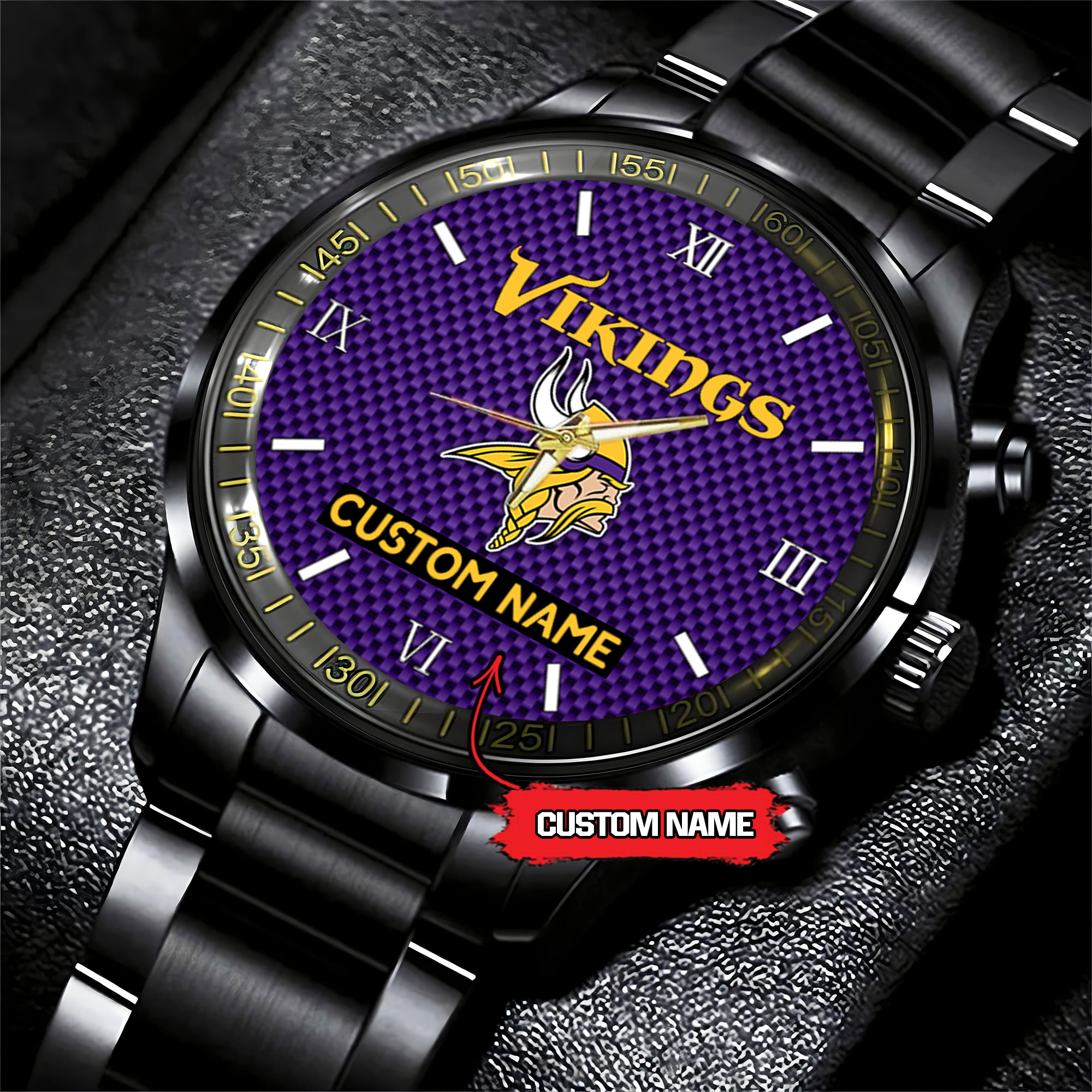 jwfancy minnesota vikings nfl personalized custom black fashion watch gift for fans mcmpw