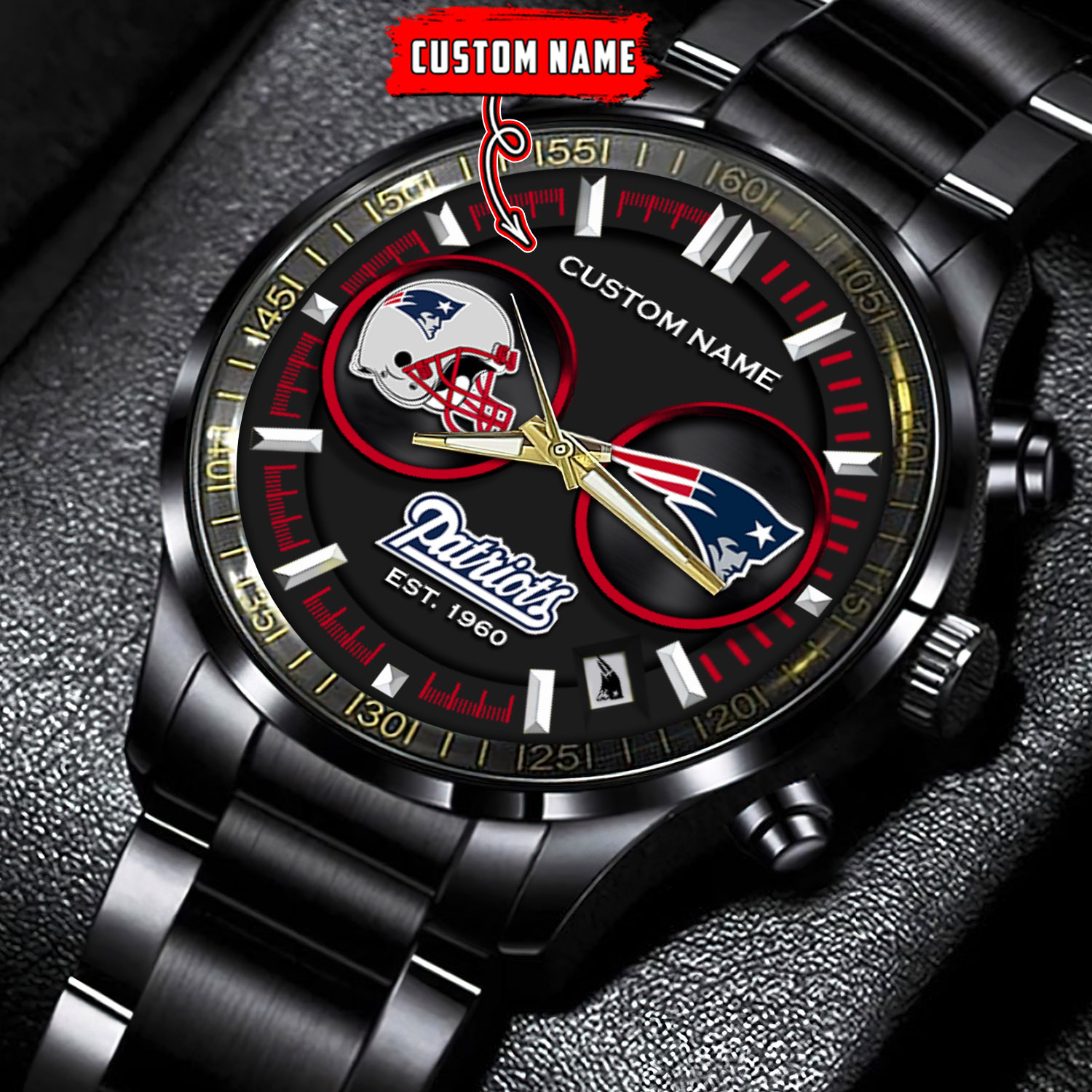 jwfancy new england patriots nfl personalized black stainless steel watch gift for fans segyq