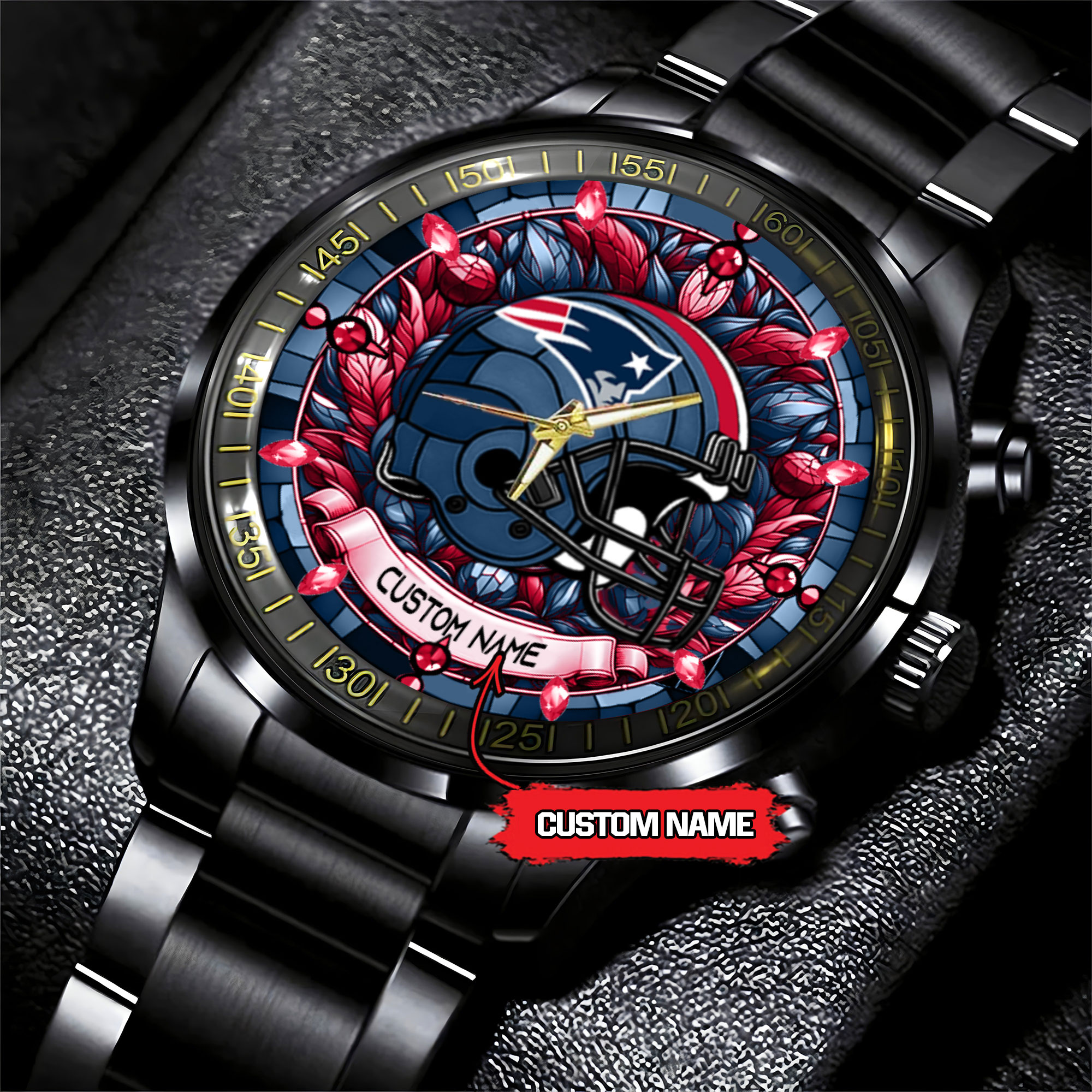 jwfancy new england patriots nfl personalized stained glass black stainless steel watch 5yq2e