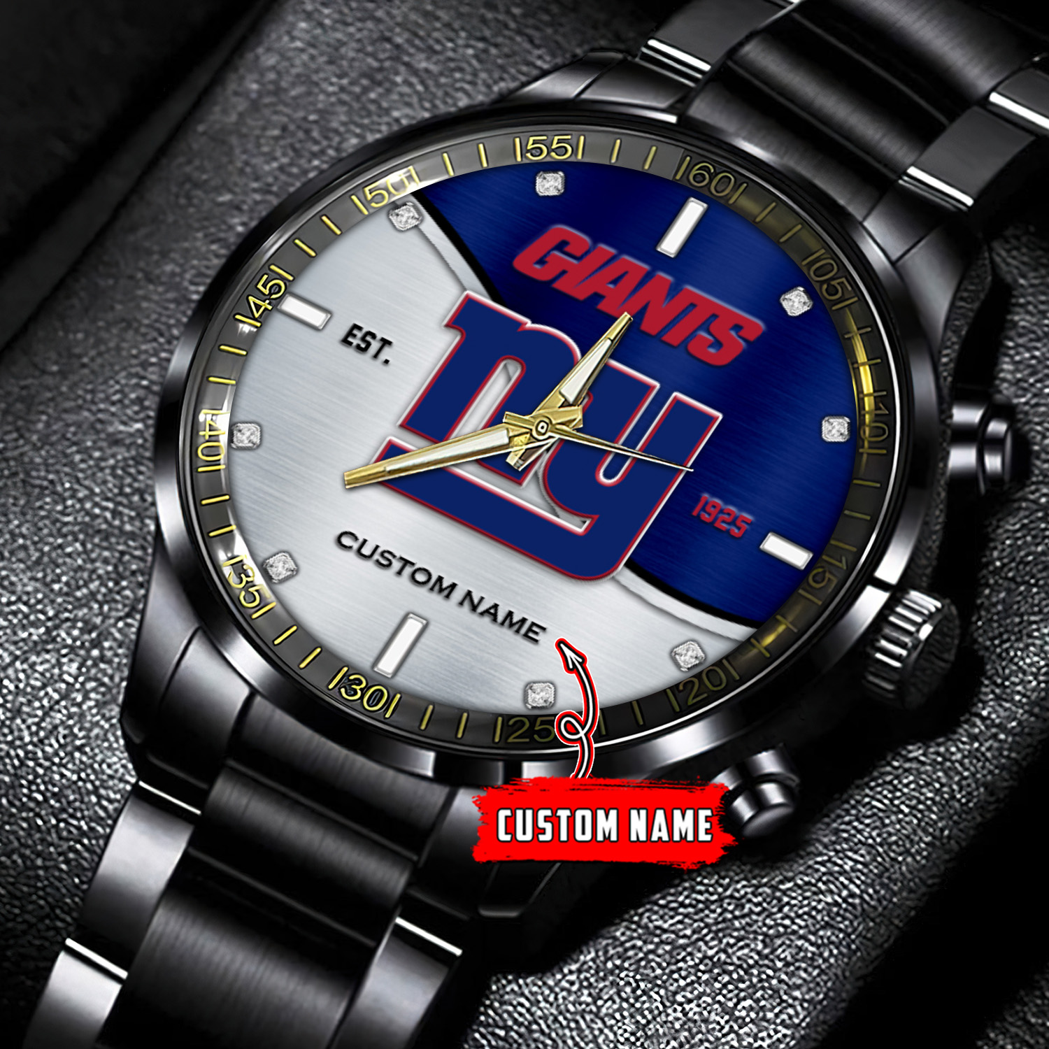 jwfancy new york giants nfl personalized black stainless steel watch gift for fans aw8wp