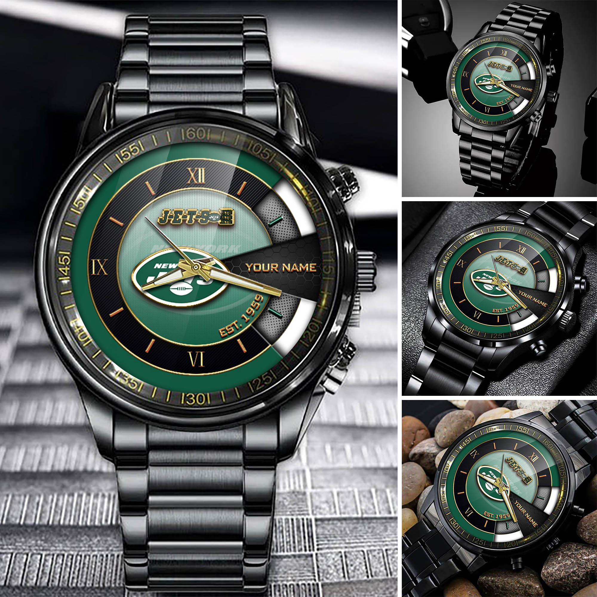 jwfancy new york jets nfl black fashion watch customize your name fan gifts ldnnu