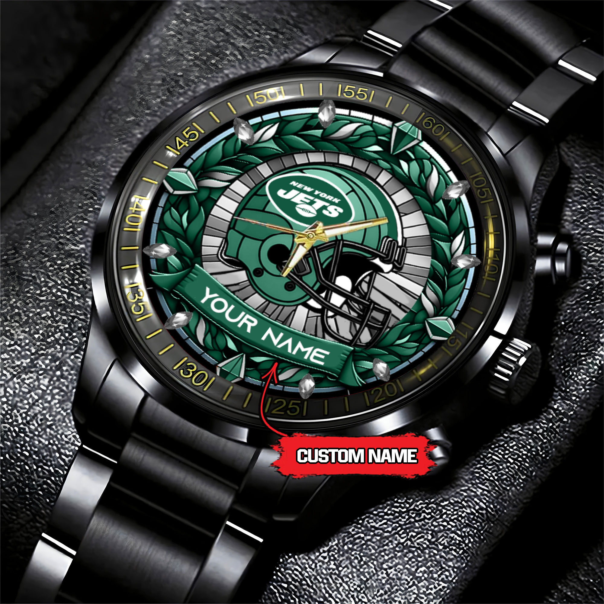 jwfancy new york jets nfl personalized black stainless steel watch gift for fan zzugu