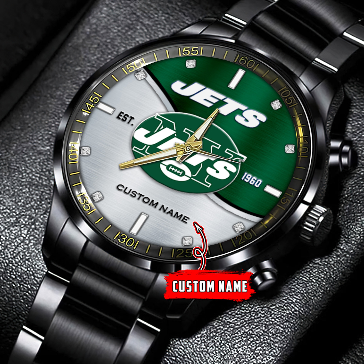 jwfancy new york jets nfl personalized black stainless steel watch gift for fans gomv7