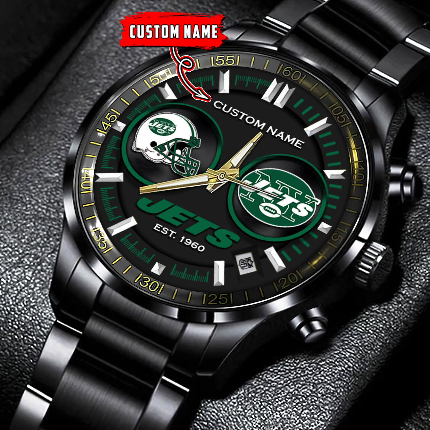 jwfancy new york jets nfl personalized black stainless steel watch gift for fans vdgwy